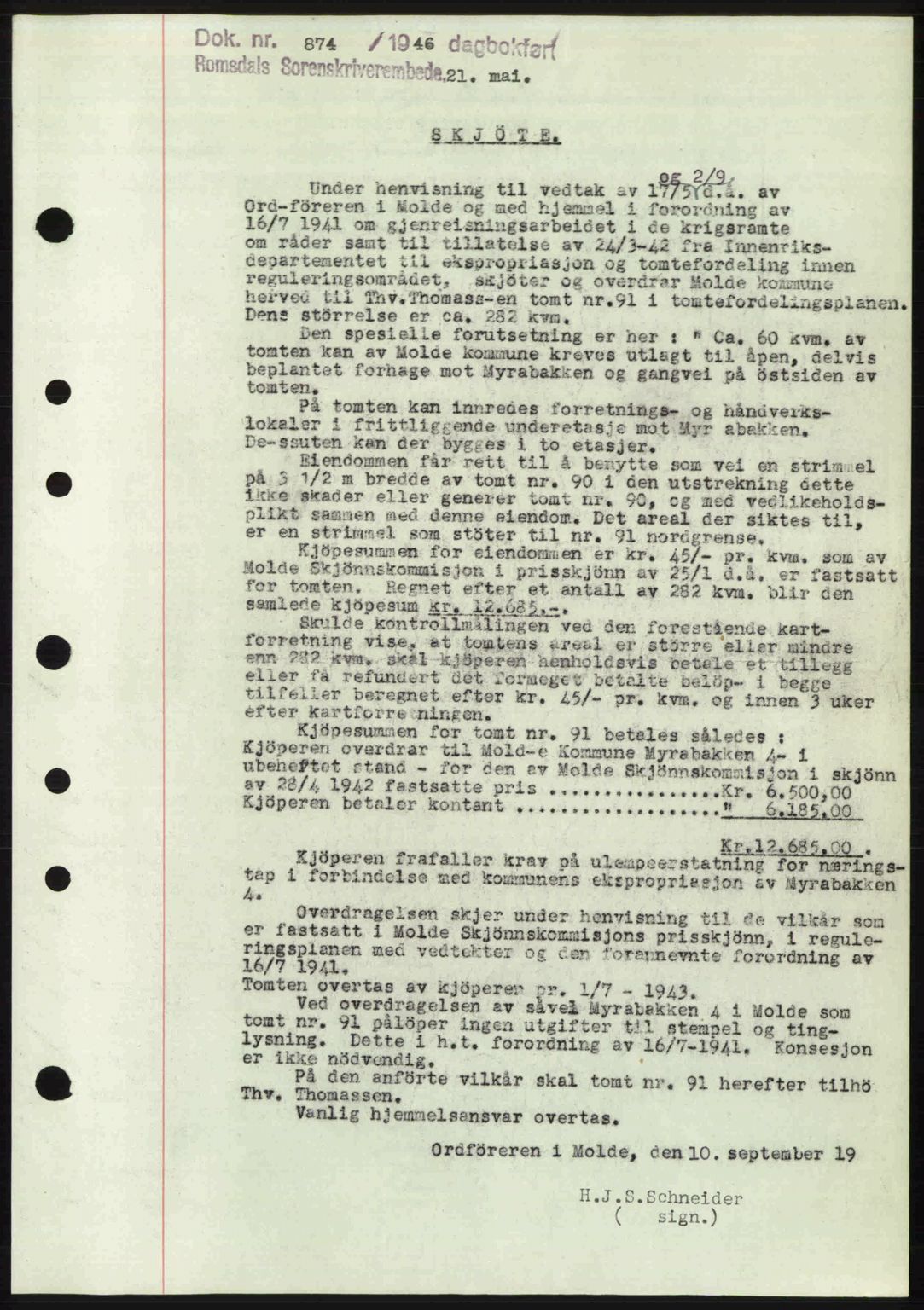 Romsdal sorenskriveri, SAT/A-4149/1/2/2C: Mortgage book no. A19, 1946-1946, Diary no: : 874/1946