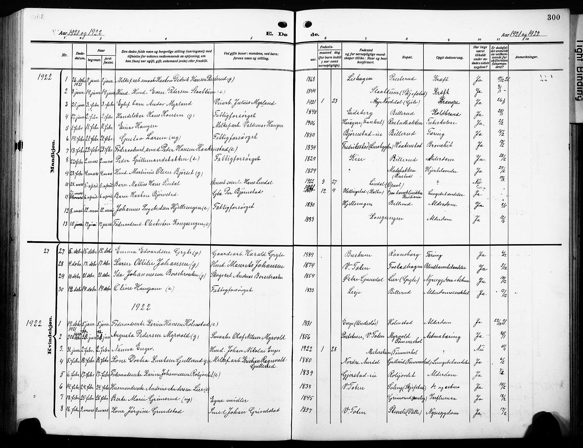 Østre Toten prestekontor, SAH/PREST-104/H/Ha/Hab/L0010: Parish register (copy) no. 10, 1912-1933, p. 300