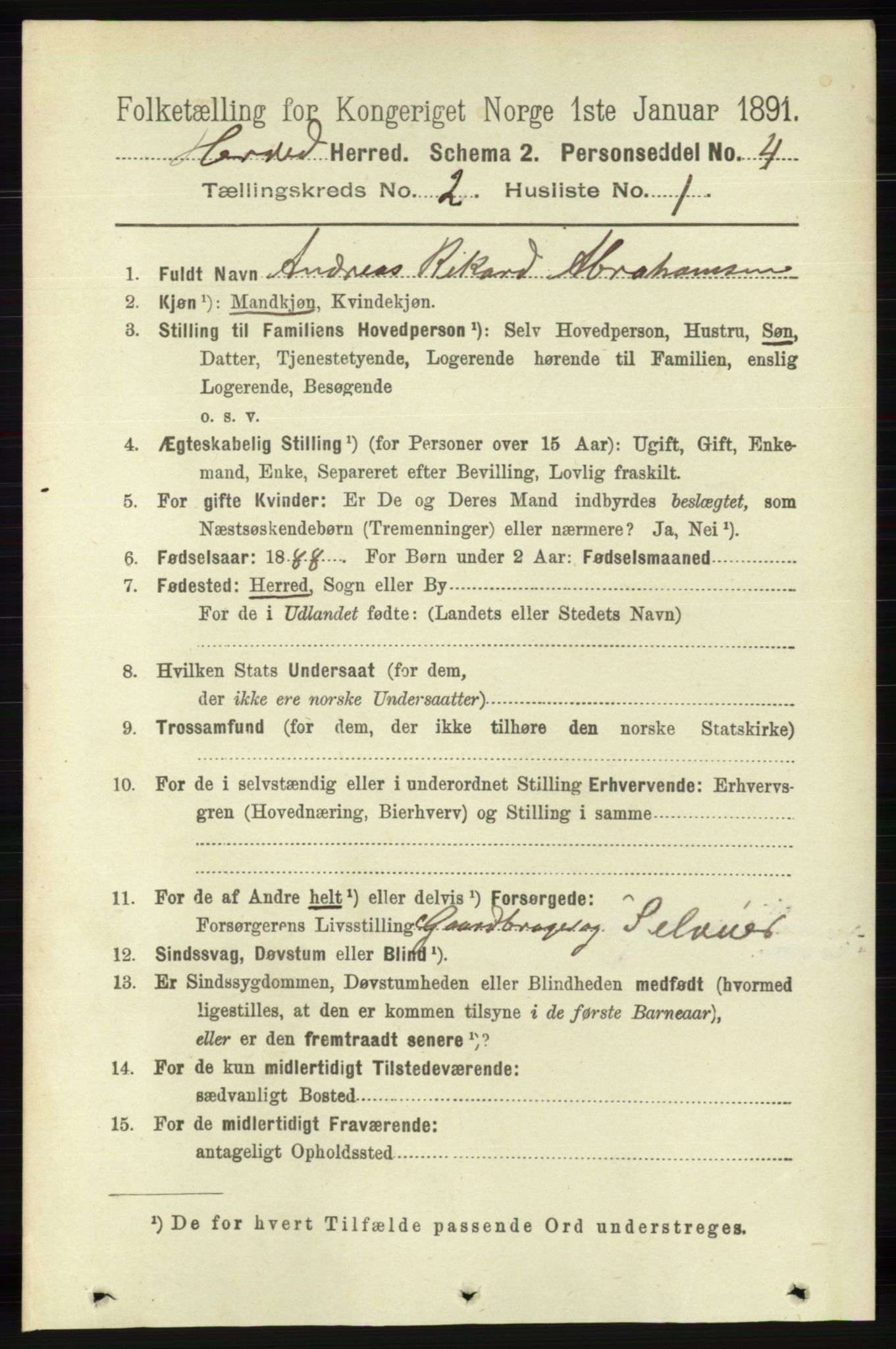 RA, 1891 census for 1039 Herad, 1891, p. 527