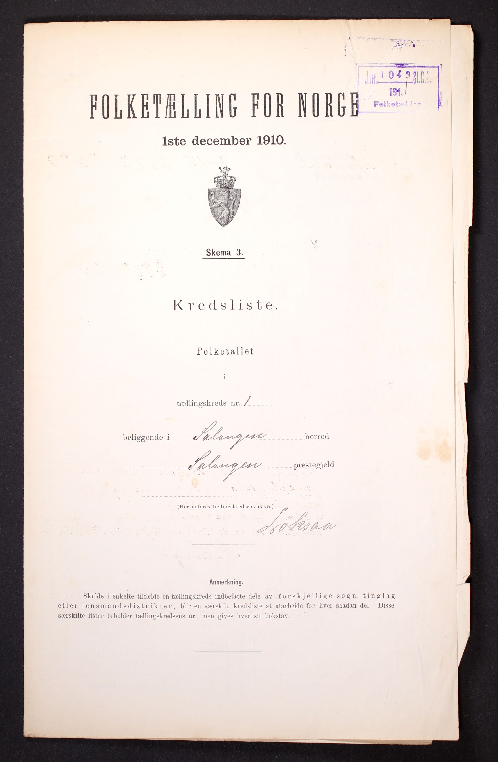 RA, 1910 census for Salangen, 1910, p. 4