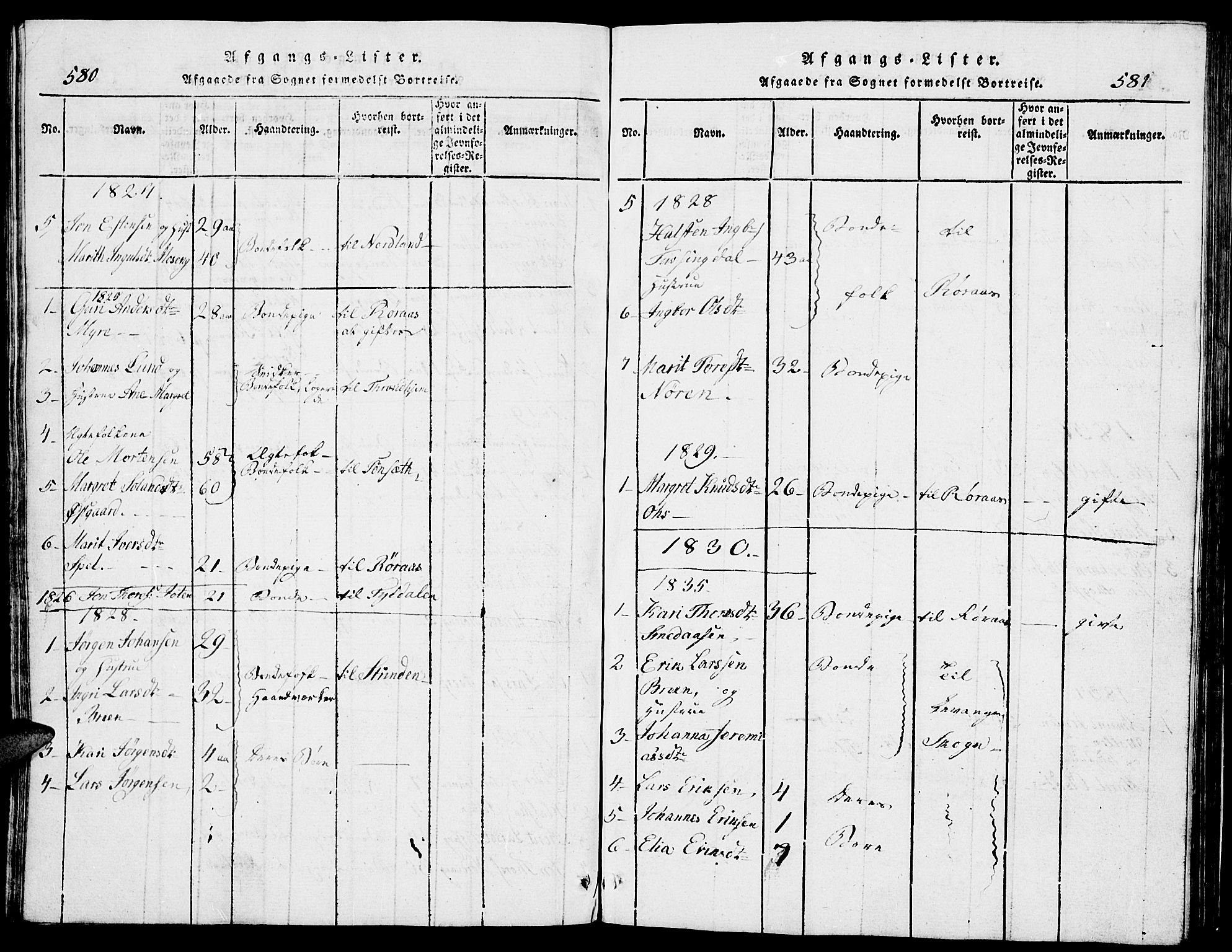 Tolga prestekontor, SAH/PREST-062/L/L0002: Parish register (copy) no. 2, 1815-1844, p. 580-581