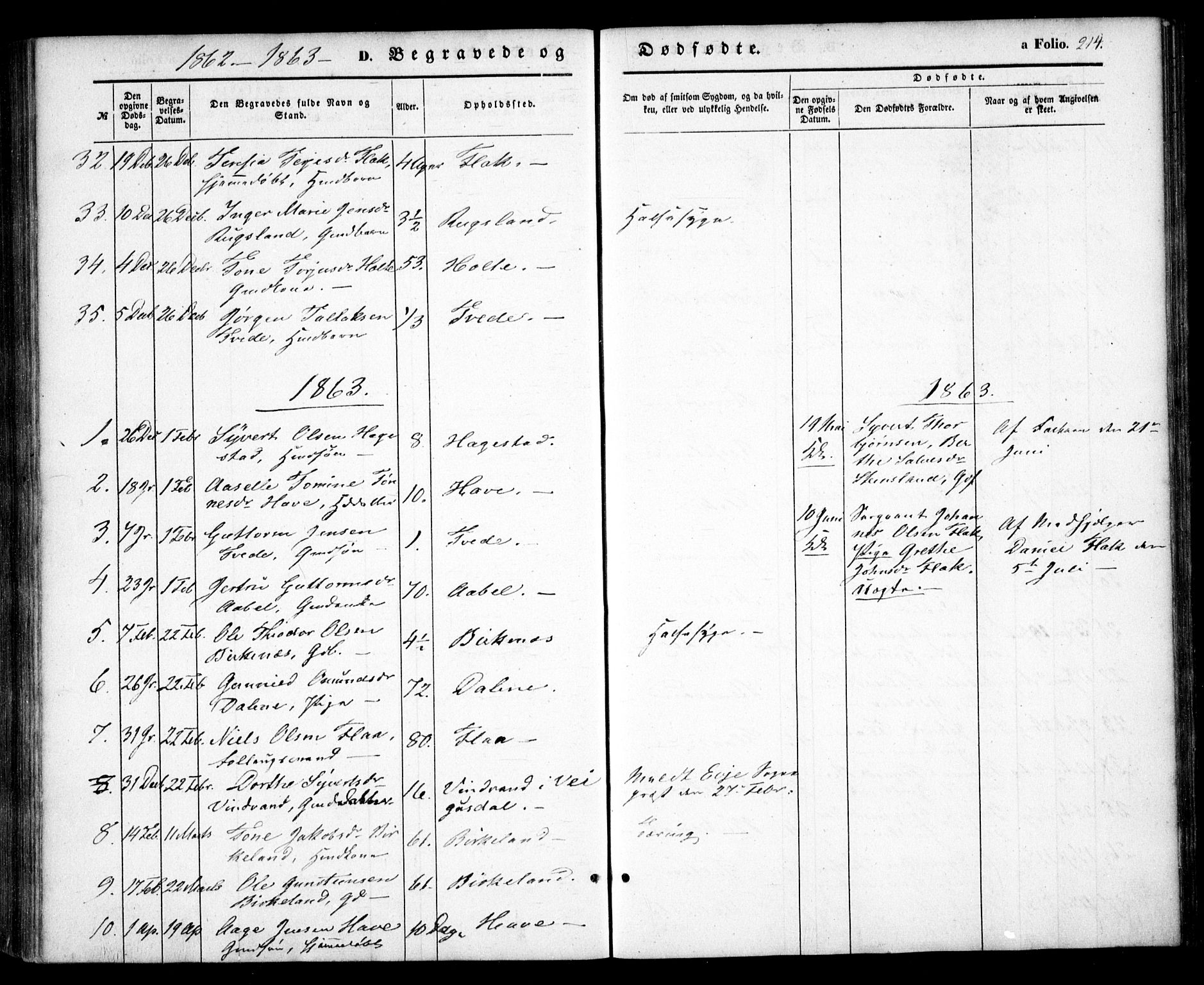 Birkenes sokneprestkontor, AV/SAK-1111-0004/F/Fa/L0003: Parish register (official) no. A 3, 1850-1866, p. 214