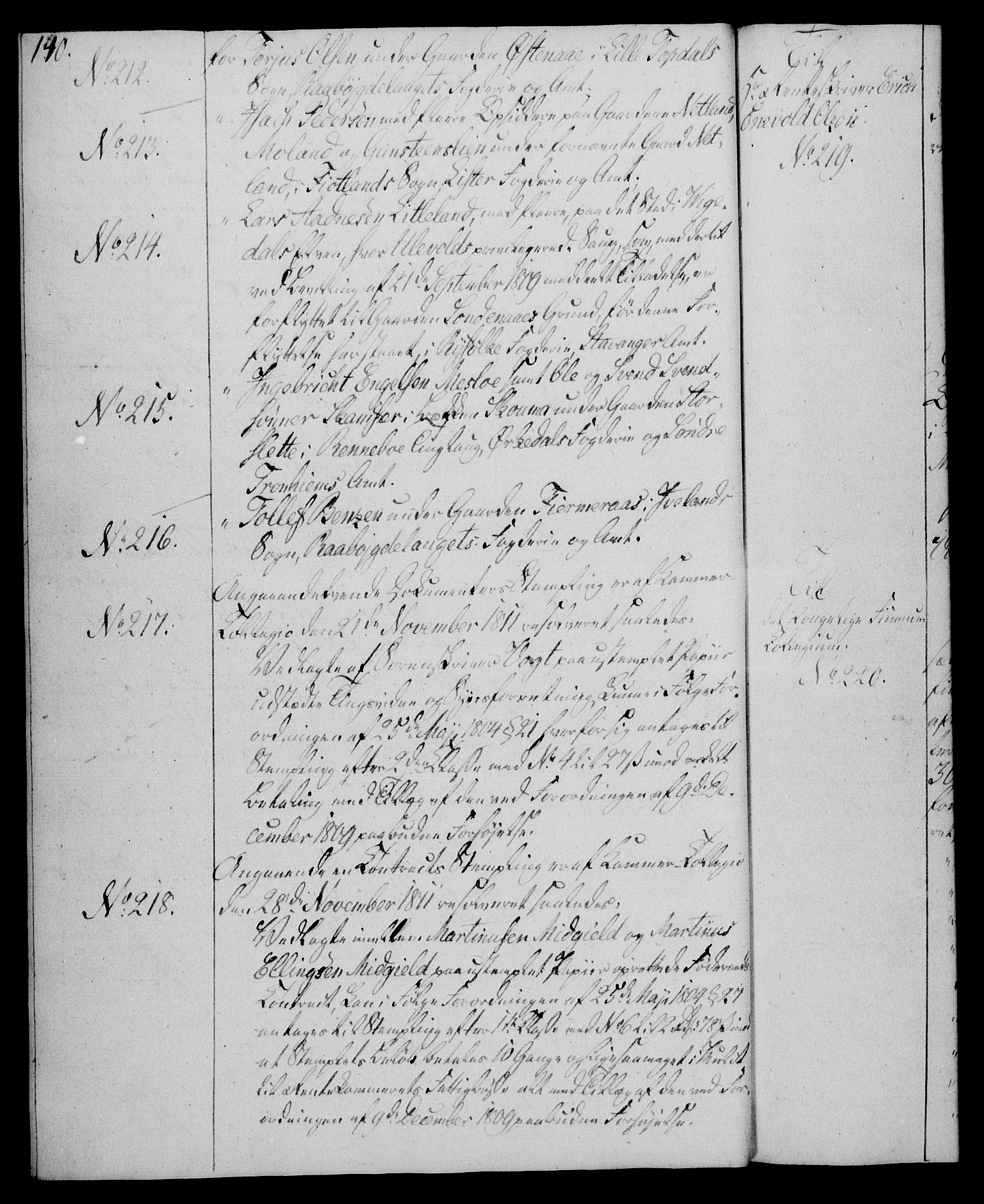 Rentekammeret, Kammerkanselliet, AV/RA-EA-3111/G/Gg/Gga/L0020: Norsk ekspedisjonsprotokoll med register (merket RK 53.20), 1811-1814, p. 140