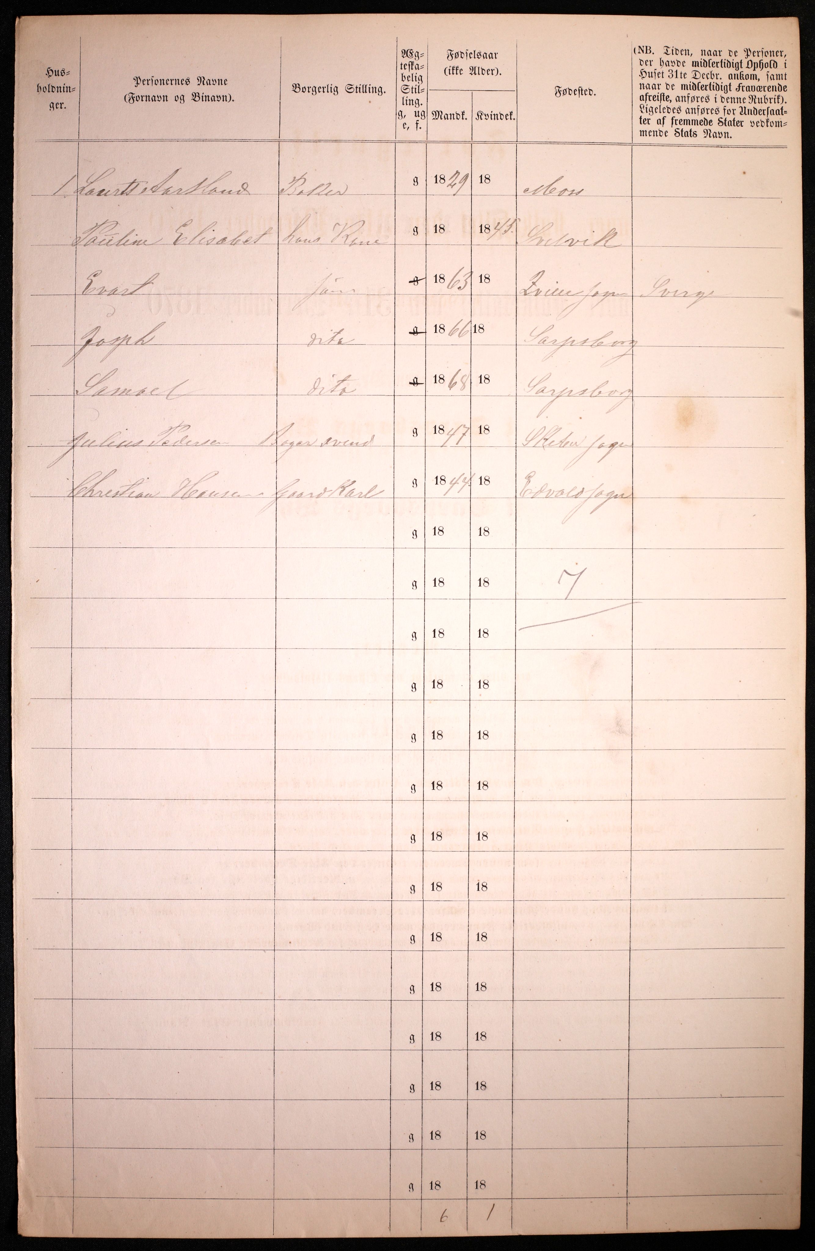 RA, 1870 census for 0102 Sarpsborg, 1870, p. 78