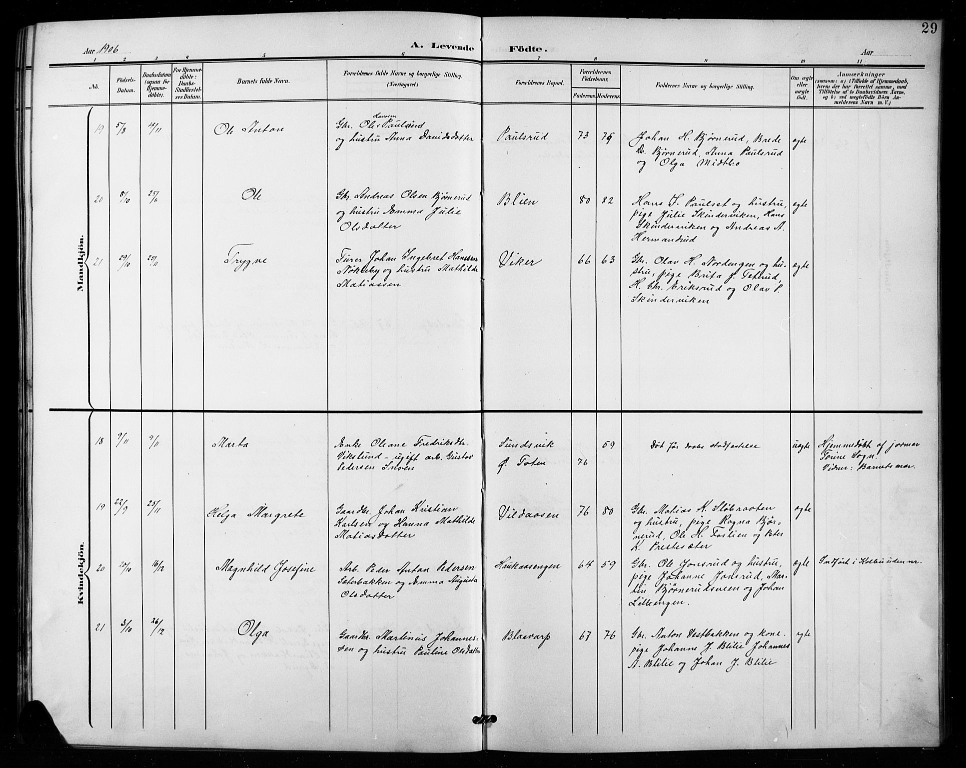 Vestre Toten prestekontor, AV/SAH-PREST-108/H/Ha/Hab/L0016: Parish register (copy) no. 16, 1901-1915, p. 29