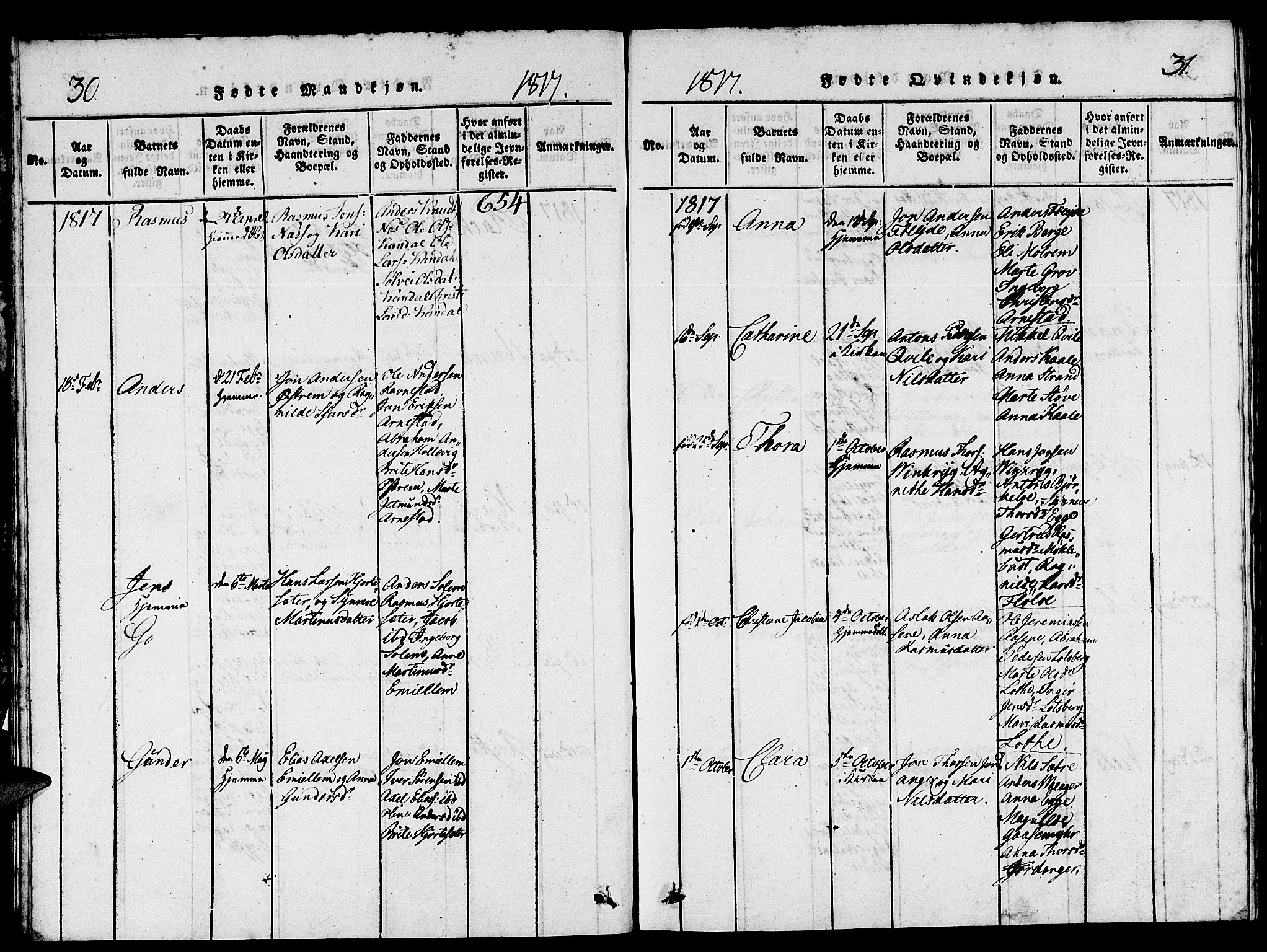 Gloppen sokneprestembete, SAB/A-80101/H/Hab/Haba/L0001: Parish register (copy) no. A 1, 1816-1827, p. 30-31