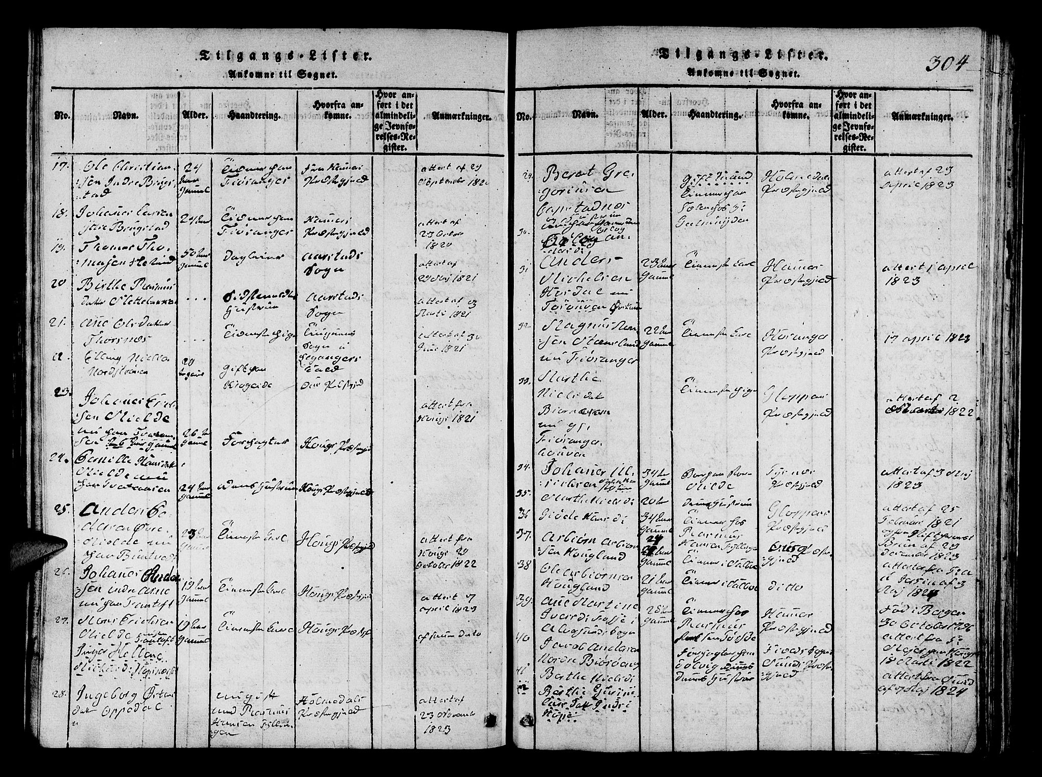 Fana Sokneprestembete, SAB/A-75101/H/Hab/Haba/L0001: Parish register (copy) no. A 1, 1816-1836, p. 304