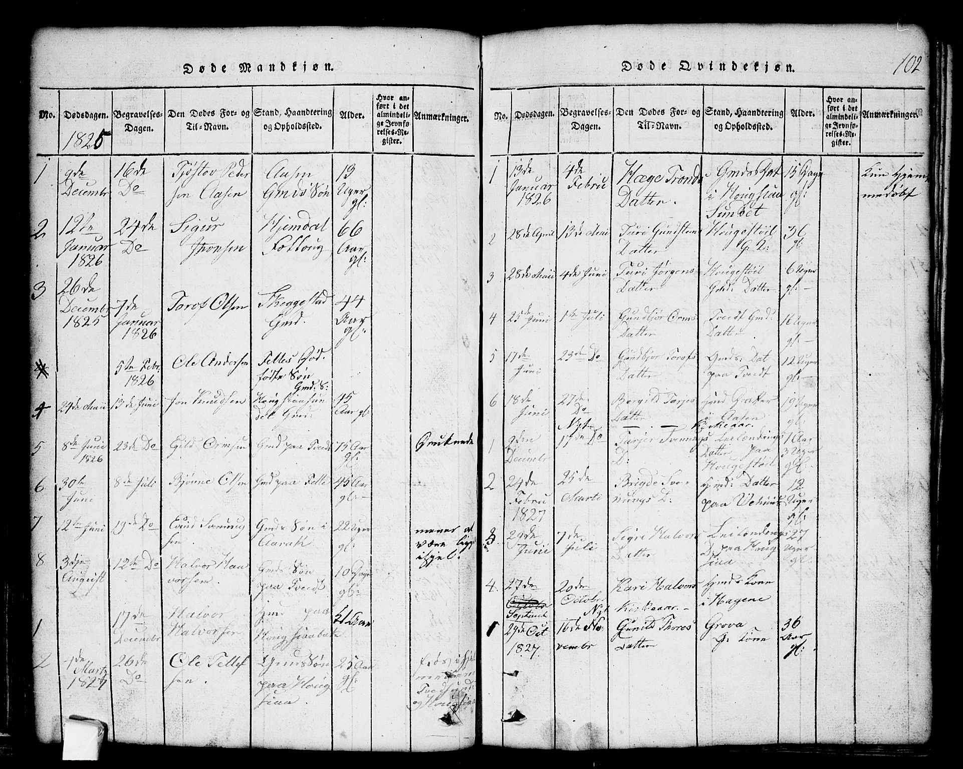 Nissedal kirkebøker, SAKO/A-288/G/Gb/L0001: Parish register (copy) no. II 1, 1814-1862, p. 102