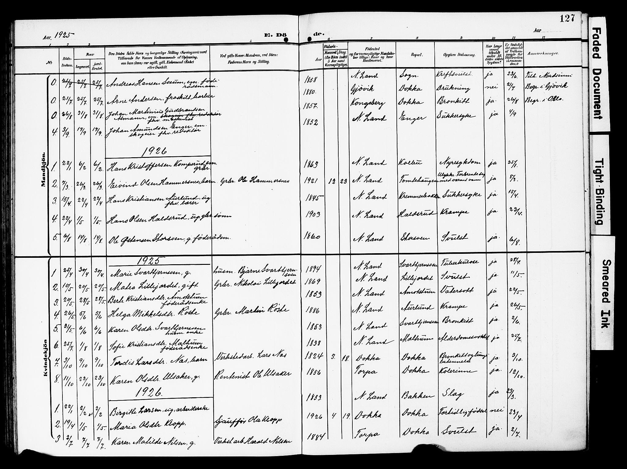 Nordre Land prestekontor, SAH/PREST-124/H/Ha/Hab/L0001: Parish register (copy) no. 1, 1908-1931, p. 127