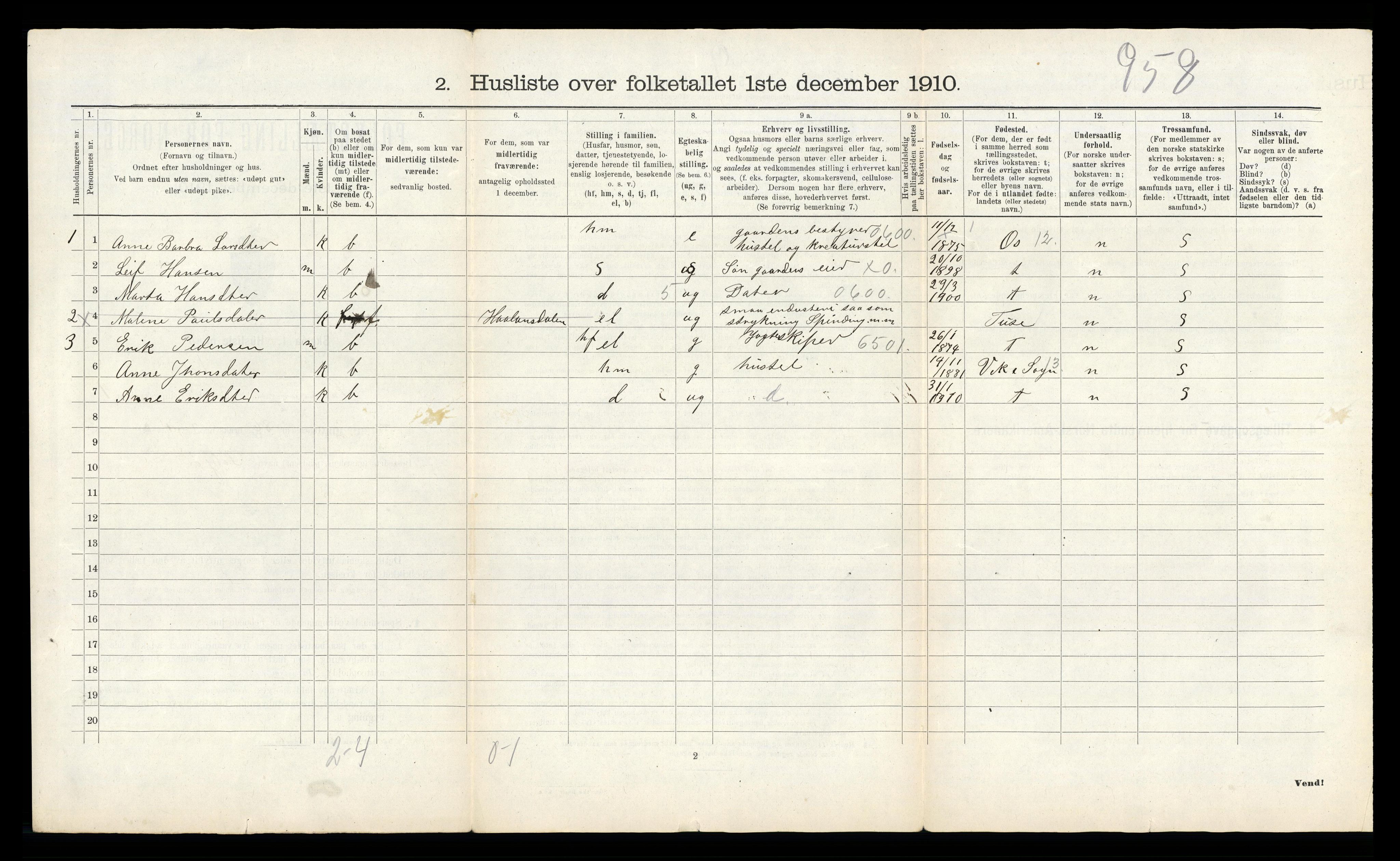 RA, 1910 census for Samnanger, 1910, p. 54