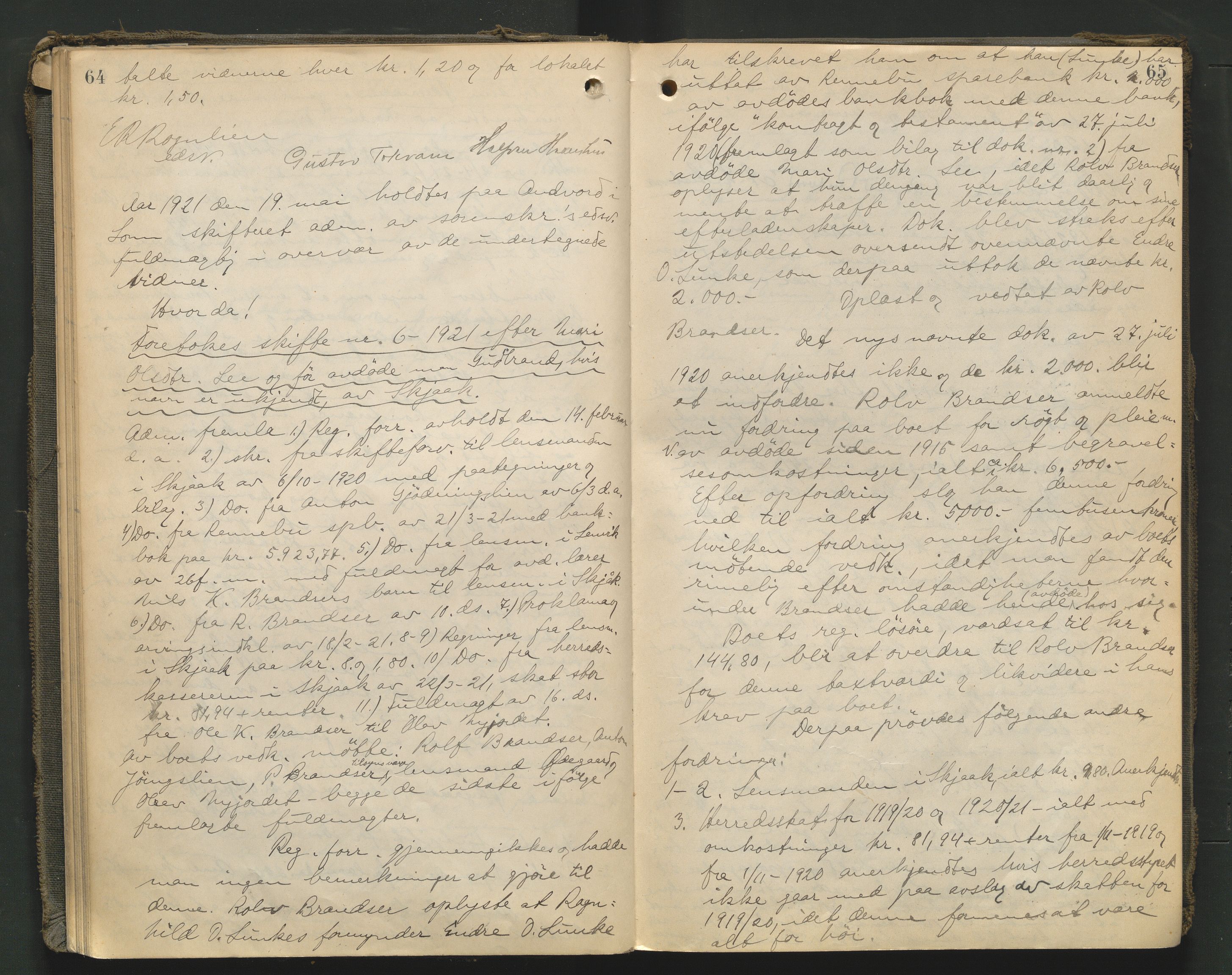 Nord-Gudbrandsdal tingrett, AV/SAH-TING-002/J/Jc/L0007: Skifteforhandlingsprotokoll, 1920-1926, p. 64-65