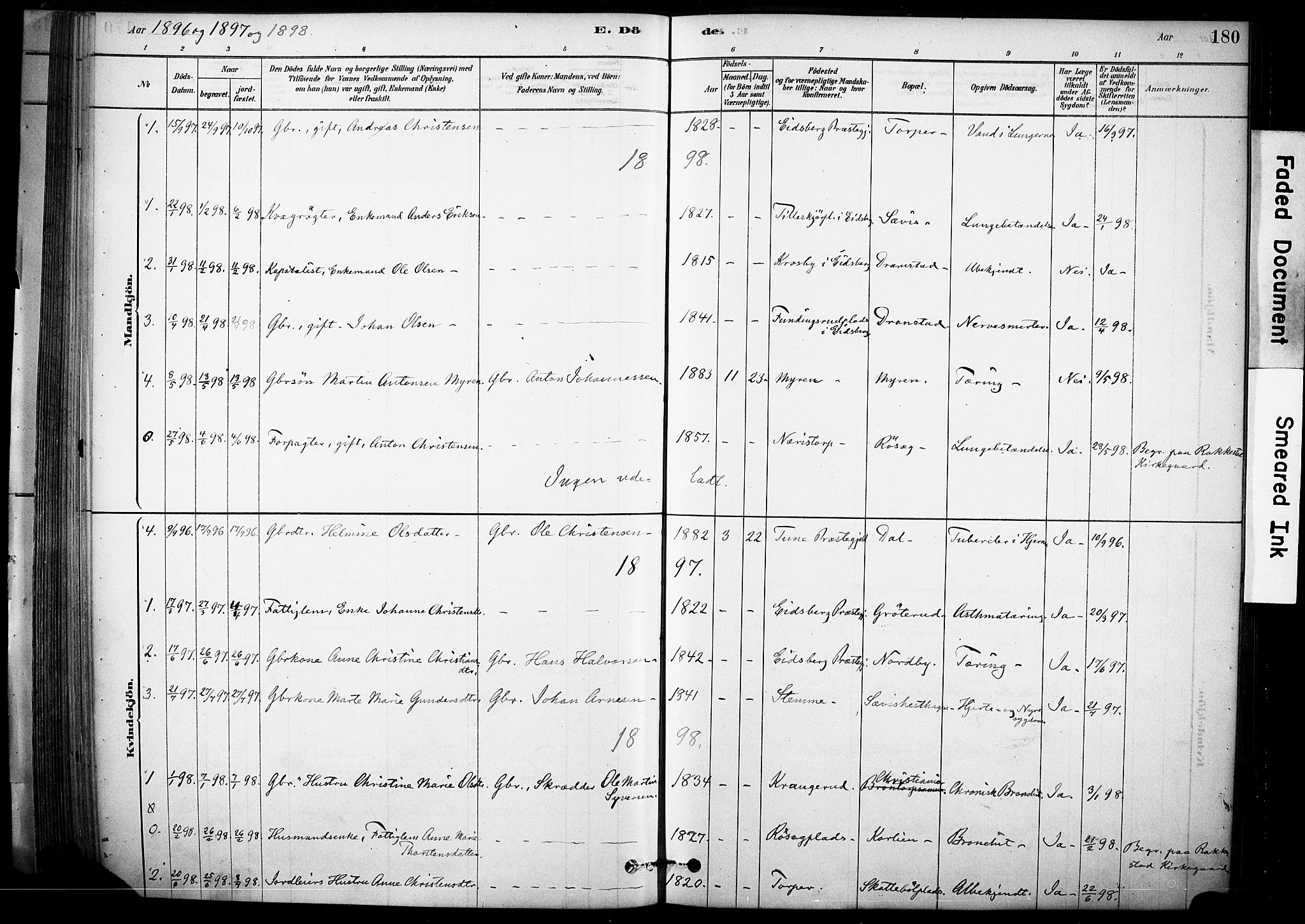 Rakkestad prestekontor Kirkebøker, AV/SAO-A-2008/F/Fc/L0001: Parish register (official) no. III 1, 1878-1905, p. 180