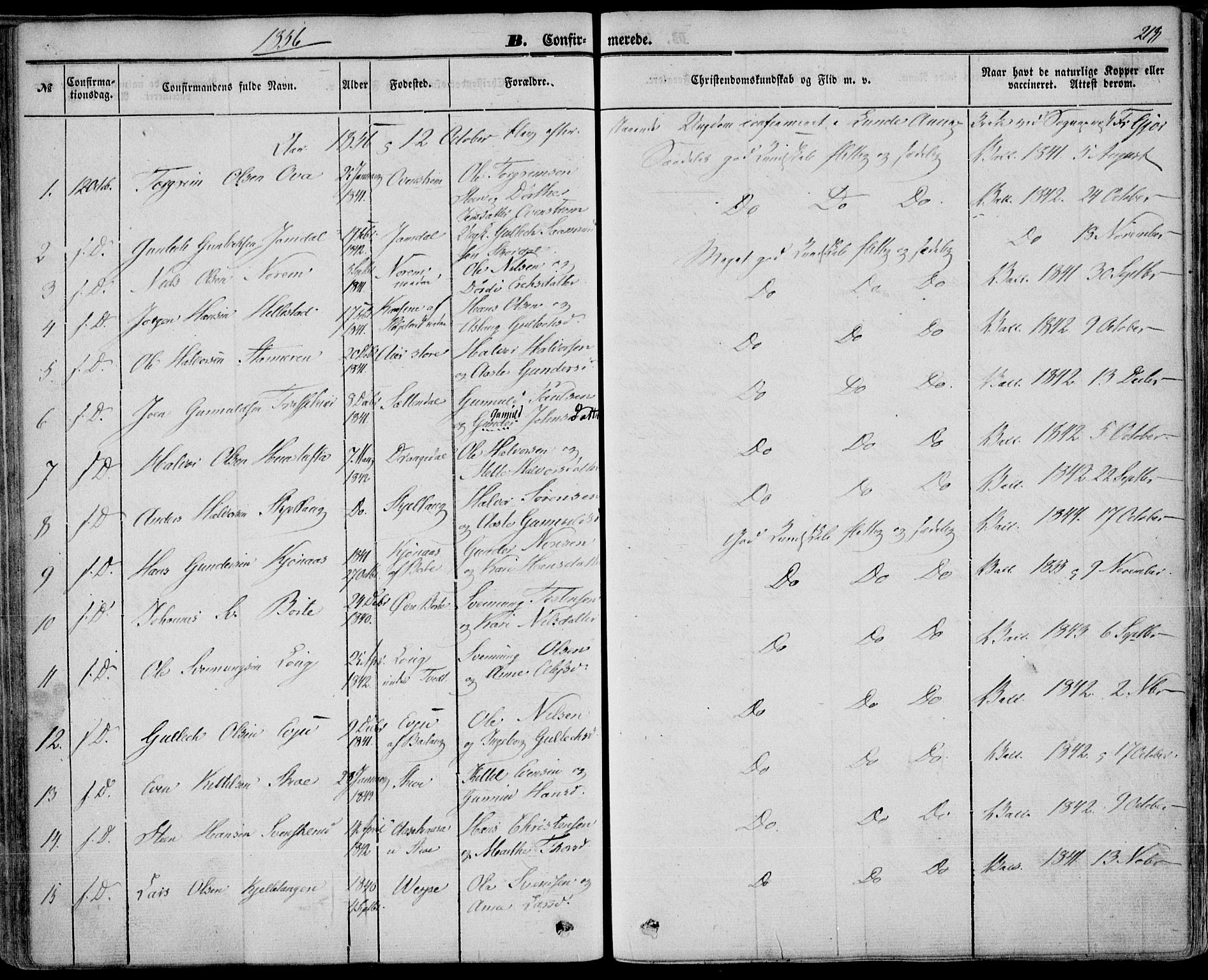 Bø kirkebøker, SAKO/A-257/F/Fa/L0008: Parish register (official) no. 8, 1849-1861, p. 218