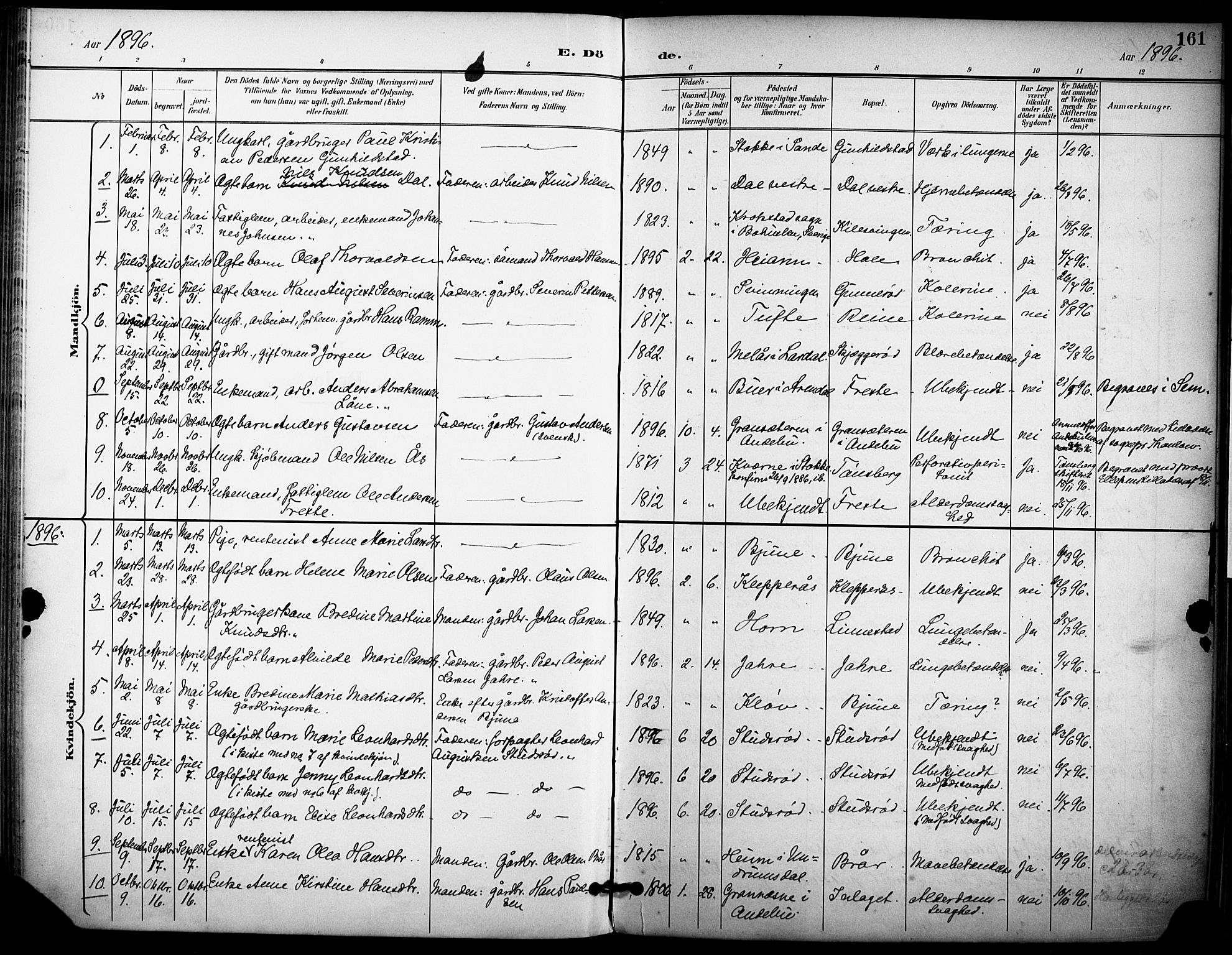 Ramnes kirkebøker, AV/SAKO-A-314/F/Fa/L0008: Parish register (official) no. I 8, 1896-1913, p. 161