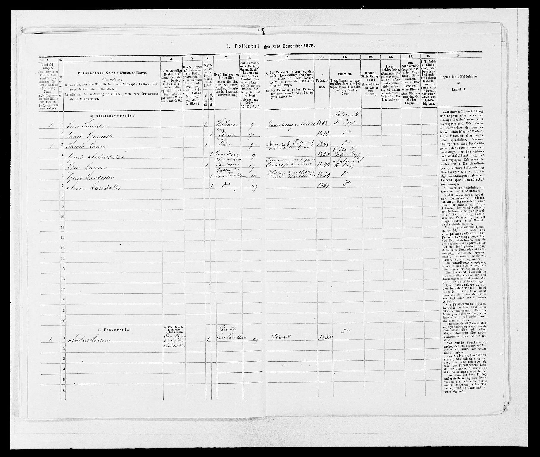 SAB, 1875 census for 1213P Fjelberg, 1875, p. 64