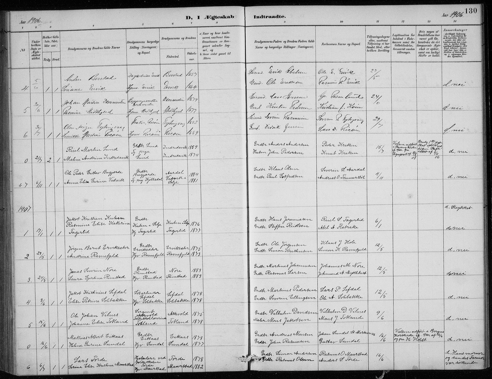 Davik sokneprestembete, AV/SAB-A-79701/H/Hab/Haba/L0002: Parish register (copy) no. A 2, 1890-1911, p. 130