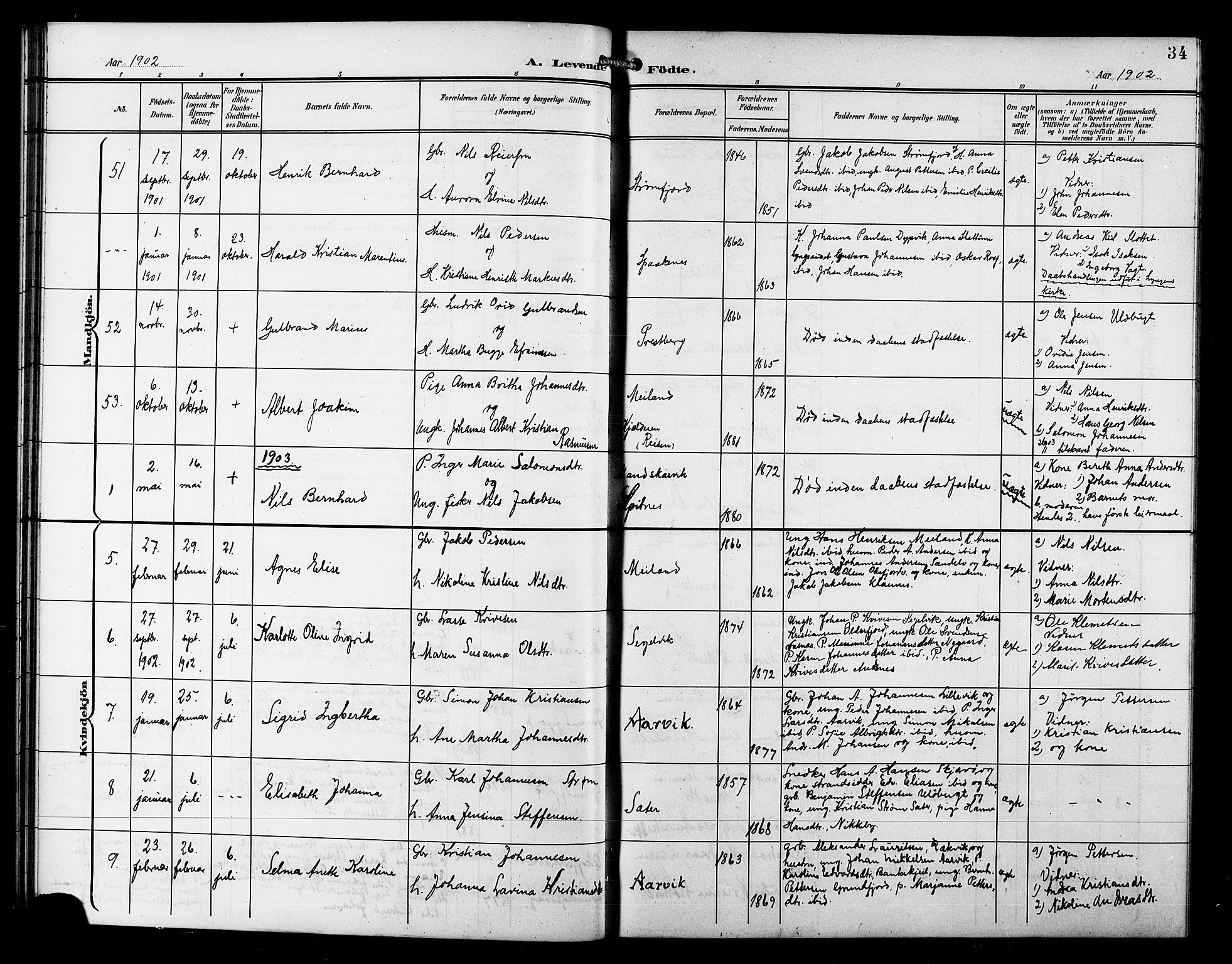 Skjervøy sokneprestkontor, AV/SATØ-S-1300/H/Ha/Hab/L0008klokker: Parish register (copy) no. 8, 1900-1910, p. 34