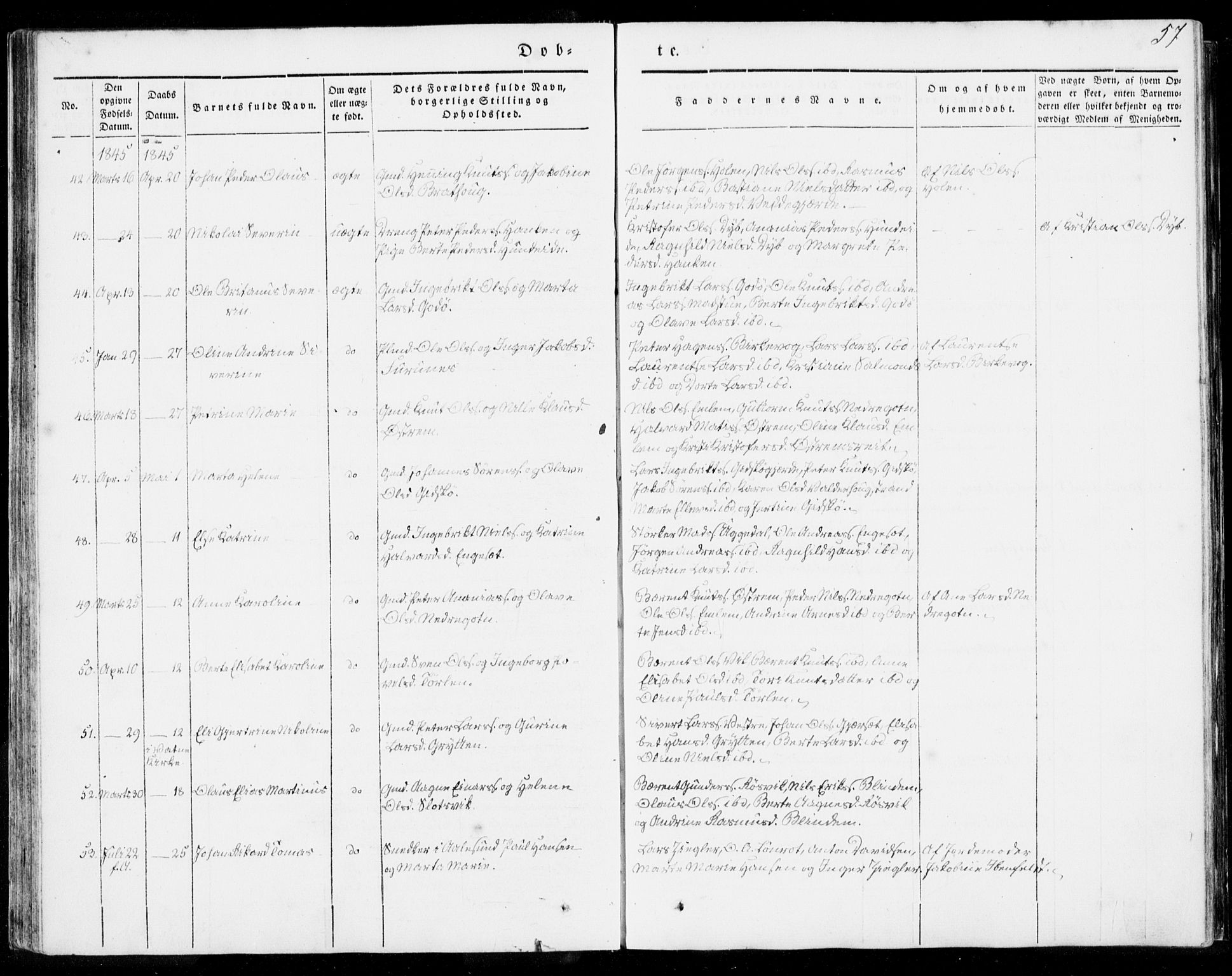 Ministerialprotokoller, klokkerbøker og fødselsregistre - Møre og Romsdal, AV/SAT-A-1454/528/L0396: Parish register (official) no. 528A07, 1839-1847, p. 57