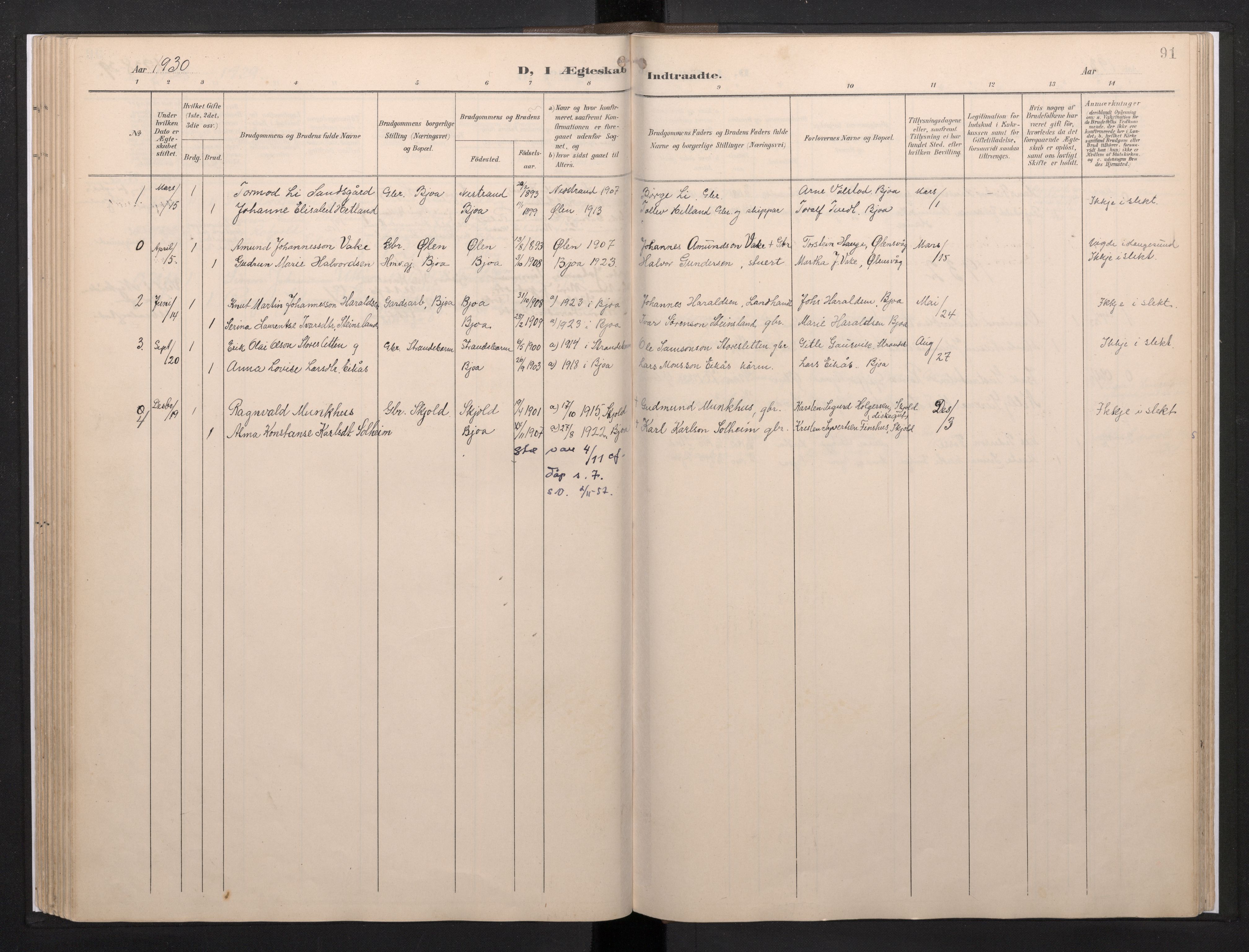 Fjelberg sokneprestembete, AV/SAB-A-75201/H/Haa: Parish register (official) no. E 1, 1903-1948, p. 91