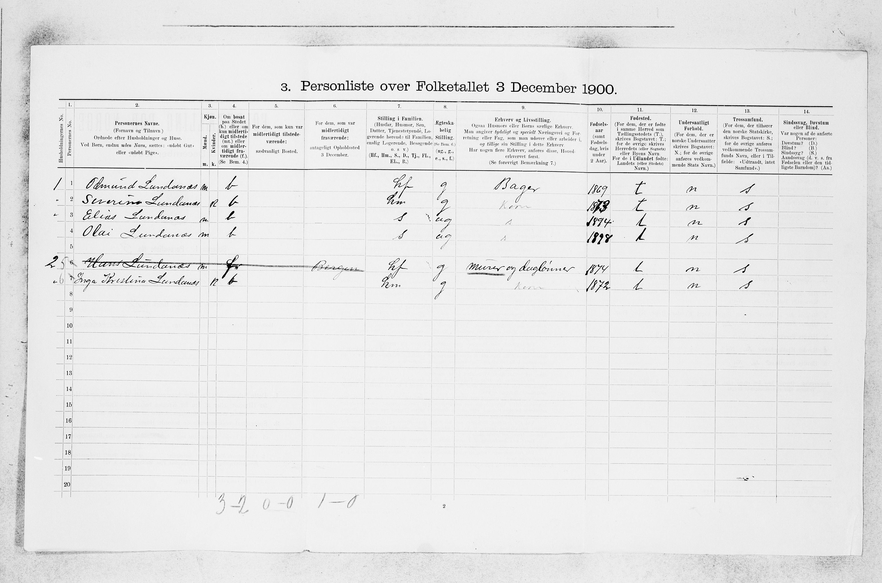 SAB, 1900 census for Kvam, 1900, p. 670