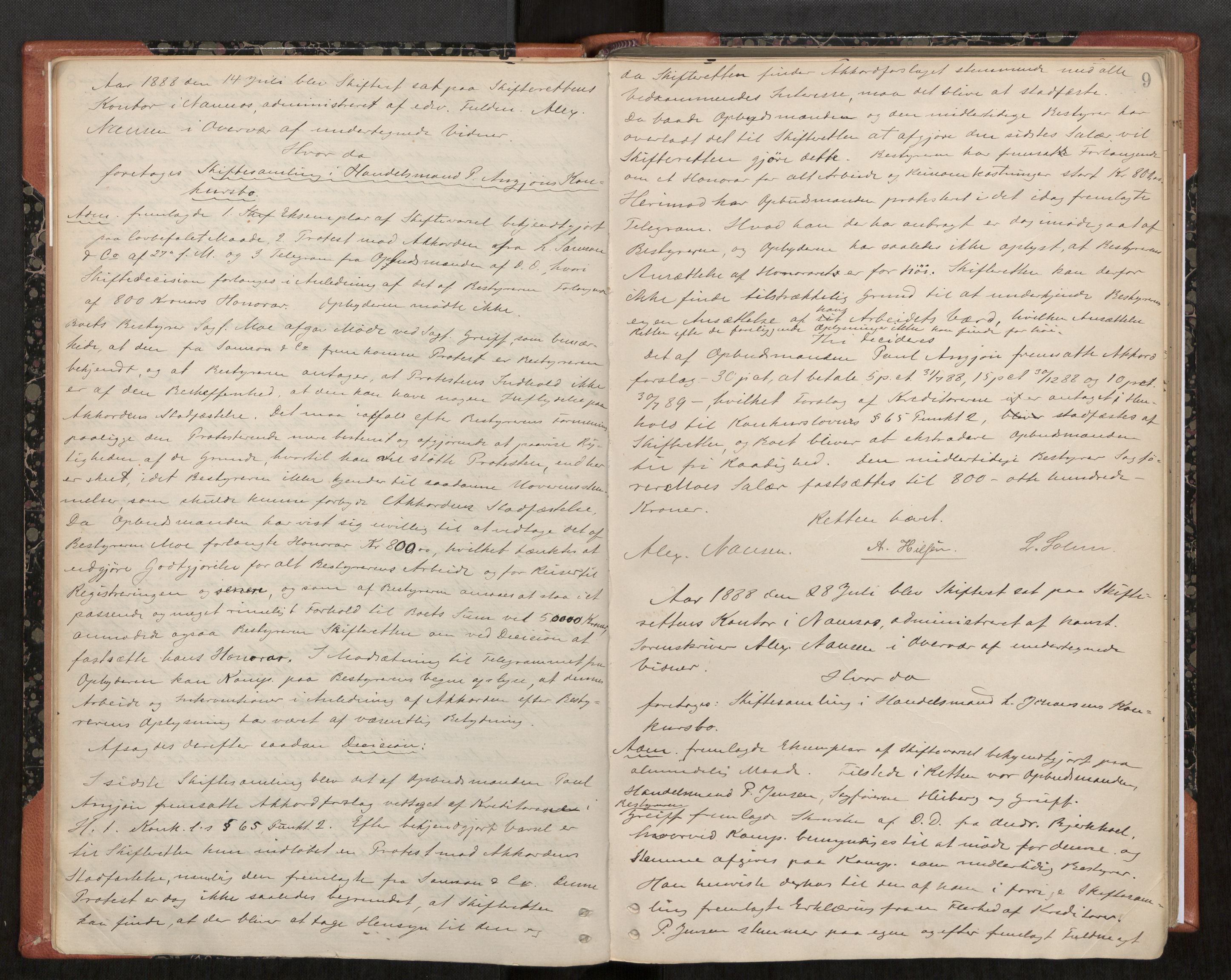 Namdal sorenskriveri, AV/SAT-A-4133/1/3/3B/L0006: Skiftebehandlingsprotokoll, 1888-1899, p. 9