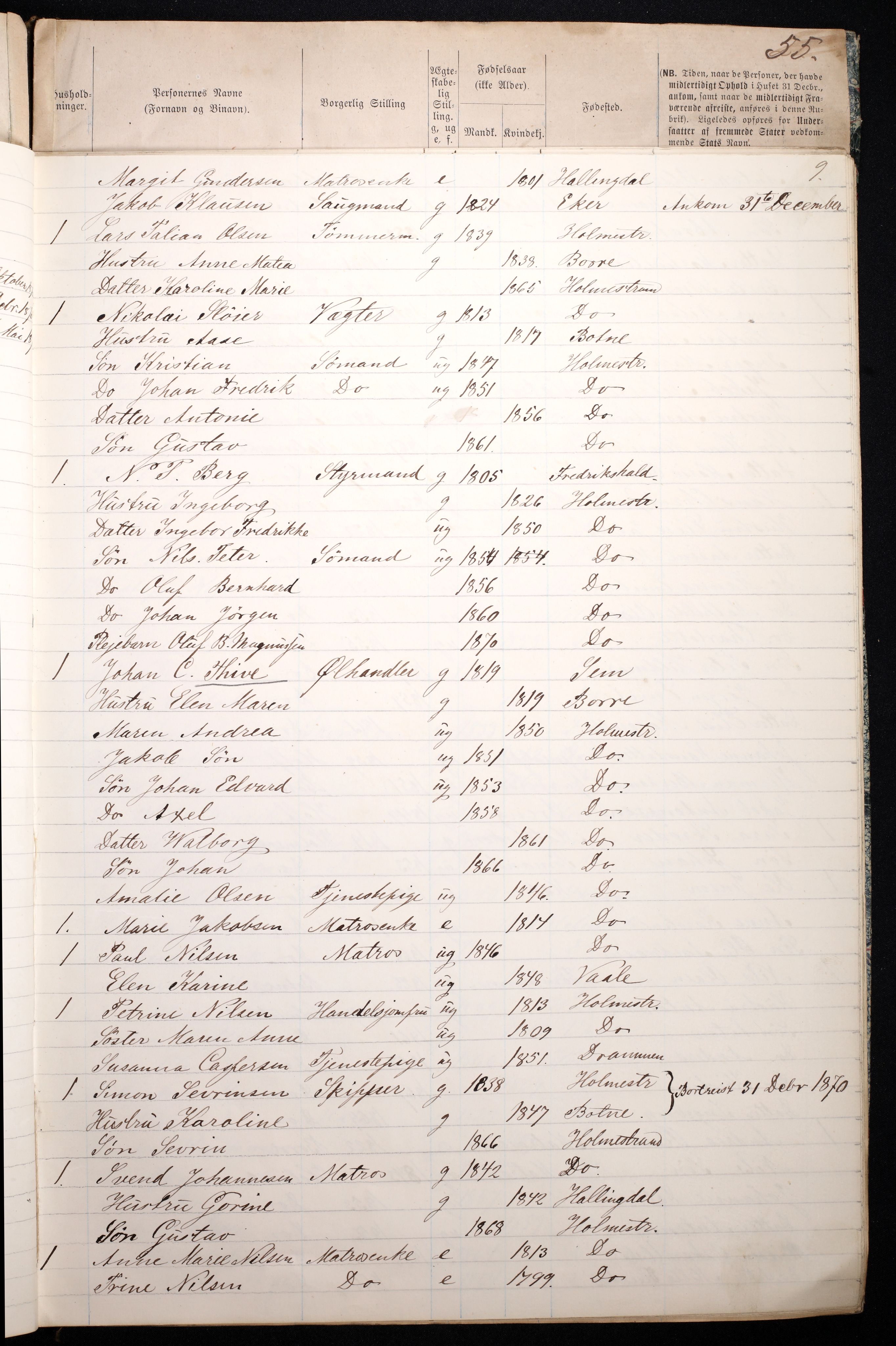 RA, 1870 census for 0702 Holmestrand, 1870, p. 13