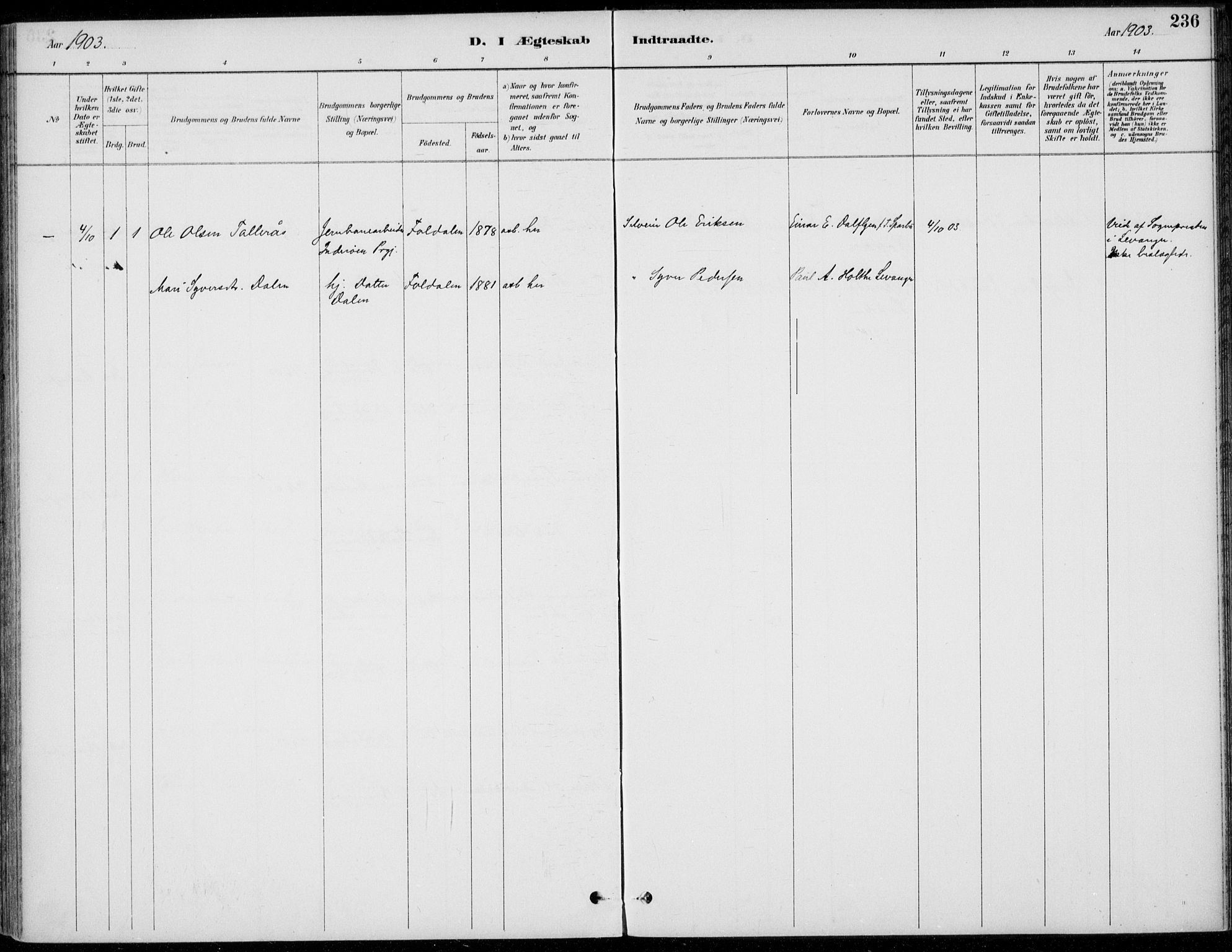 Alvdal prestekontor, AV/SAH-PREST-060/H/Ha/Haa/L0003: Parish register (official) no. 3, 1886-1912, p. 236