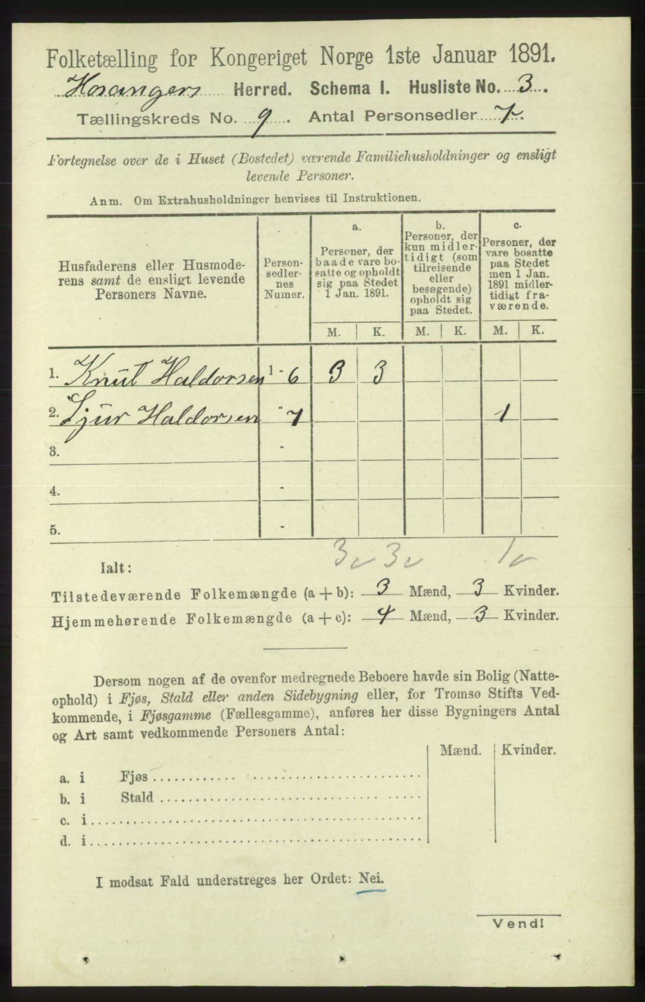 RA, 1891 census for 1253 Hosanger, 1891, p. 3272