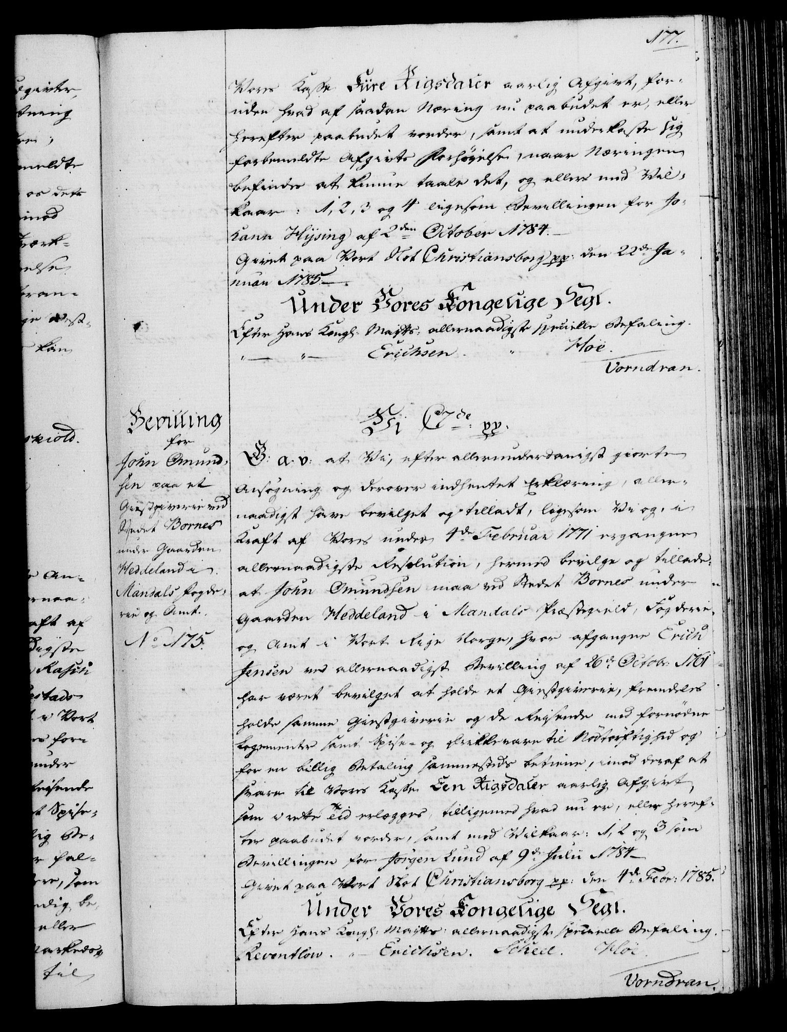 Rentekammeret, Kammerkanselliet, RA/EA-3111/G/Gg/Gga/L0013: Norsk ekspedisjonsprotokoll med register (merket RK 53.13), 1784-1787, p. 177