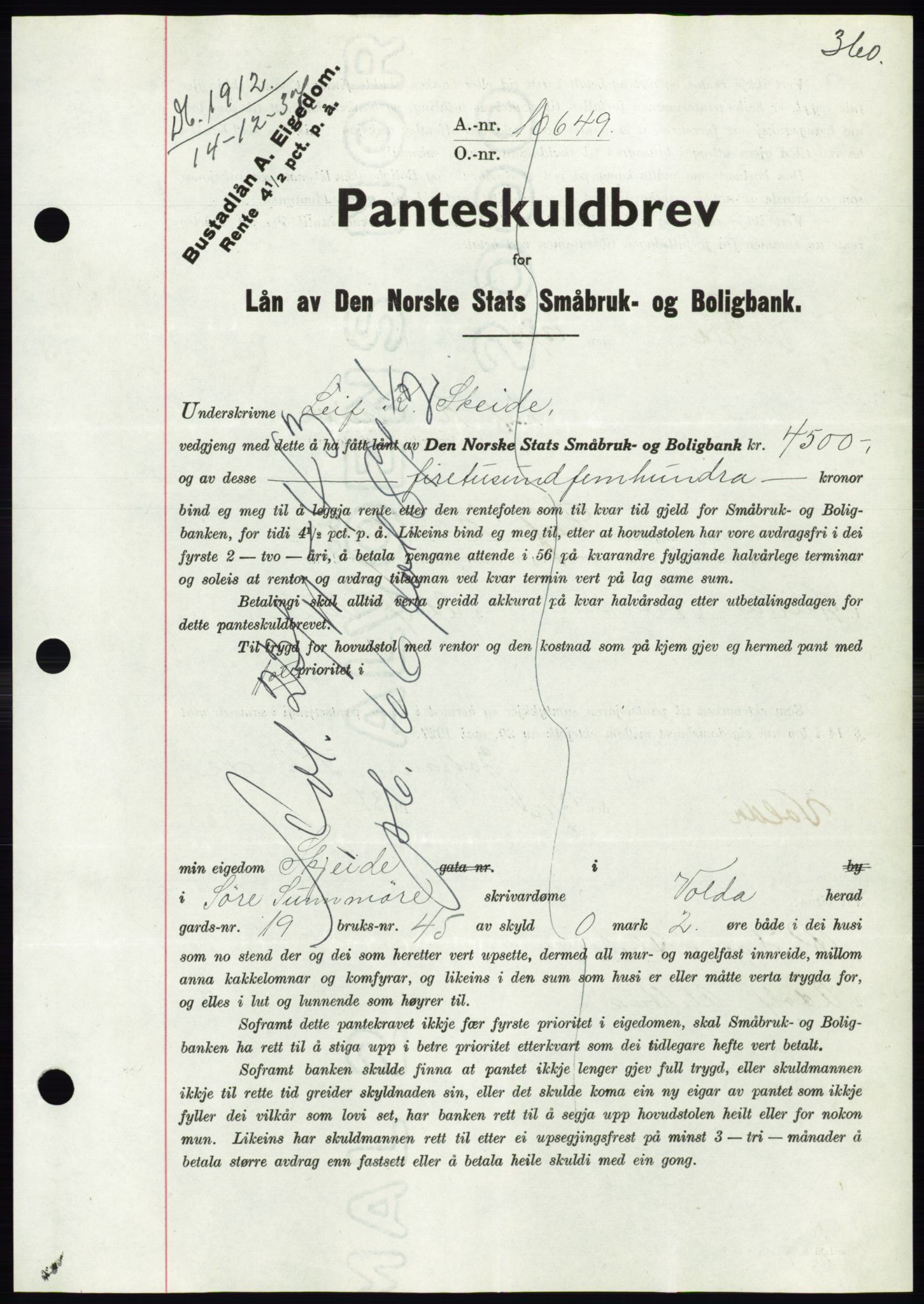 Søre Sunnmøre sorenskriveri, AV/SAT-A-4122/1/2/2C/L0064: Mortgage book no. 58, 1937-1938, Diary no: : 1912/1937