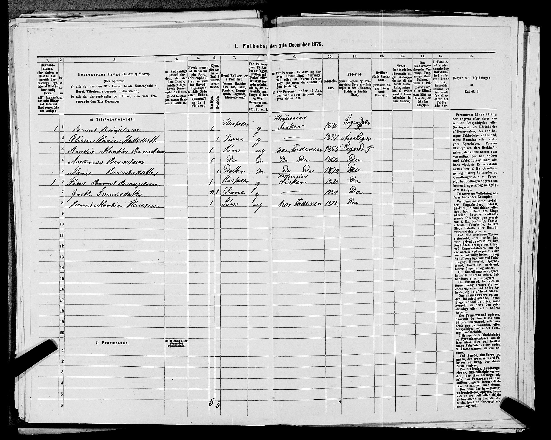 SAST, 1875 census for 1111L Sokndal/Sokndal, 1875, p. 873