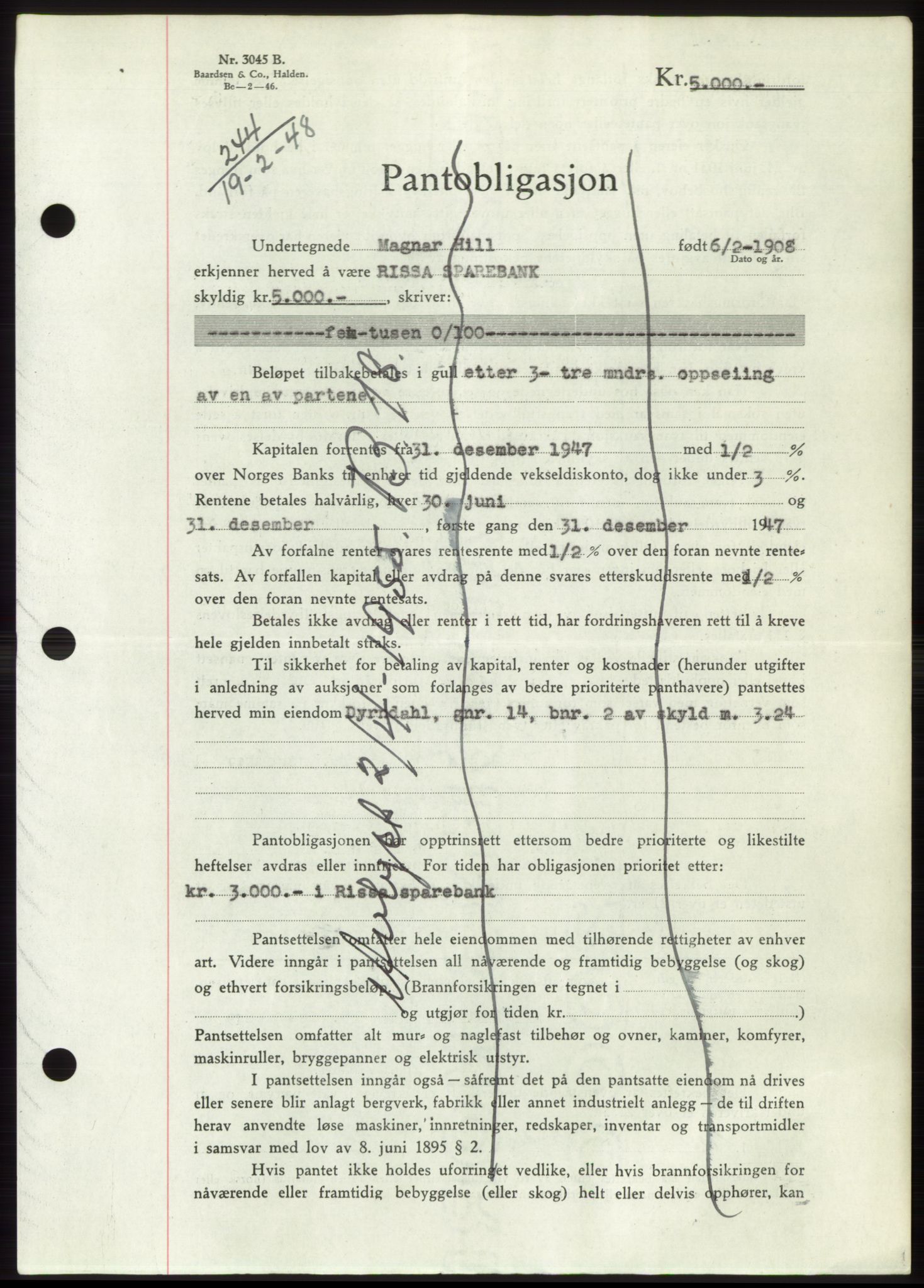 Fosen sorenskriveri, AV/SAT-A-1107/1/2/2C: Mortgage book no. B, 1946-1948, Diary no: : 244/1948
