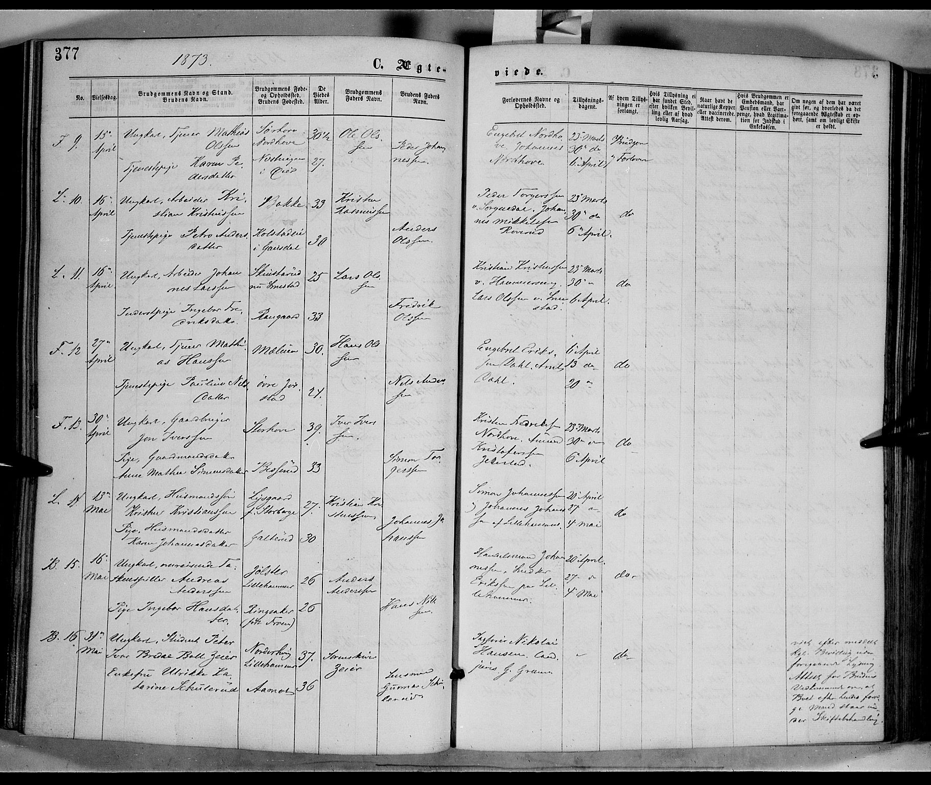 Fåberg prestekontor, AV/SAH-PREST-086/H/Ha/Haa/L0007: Parish register (official) no. 7, 1868-1878, p. 377