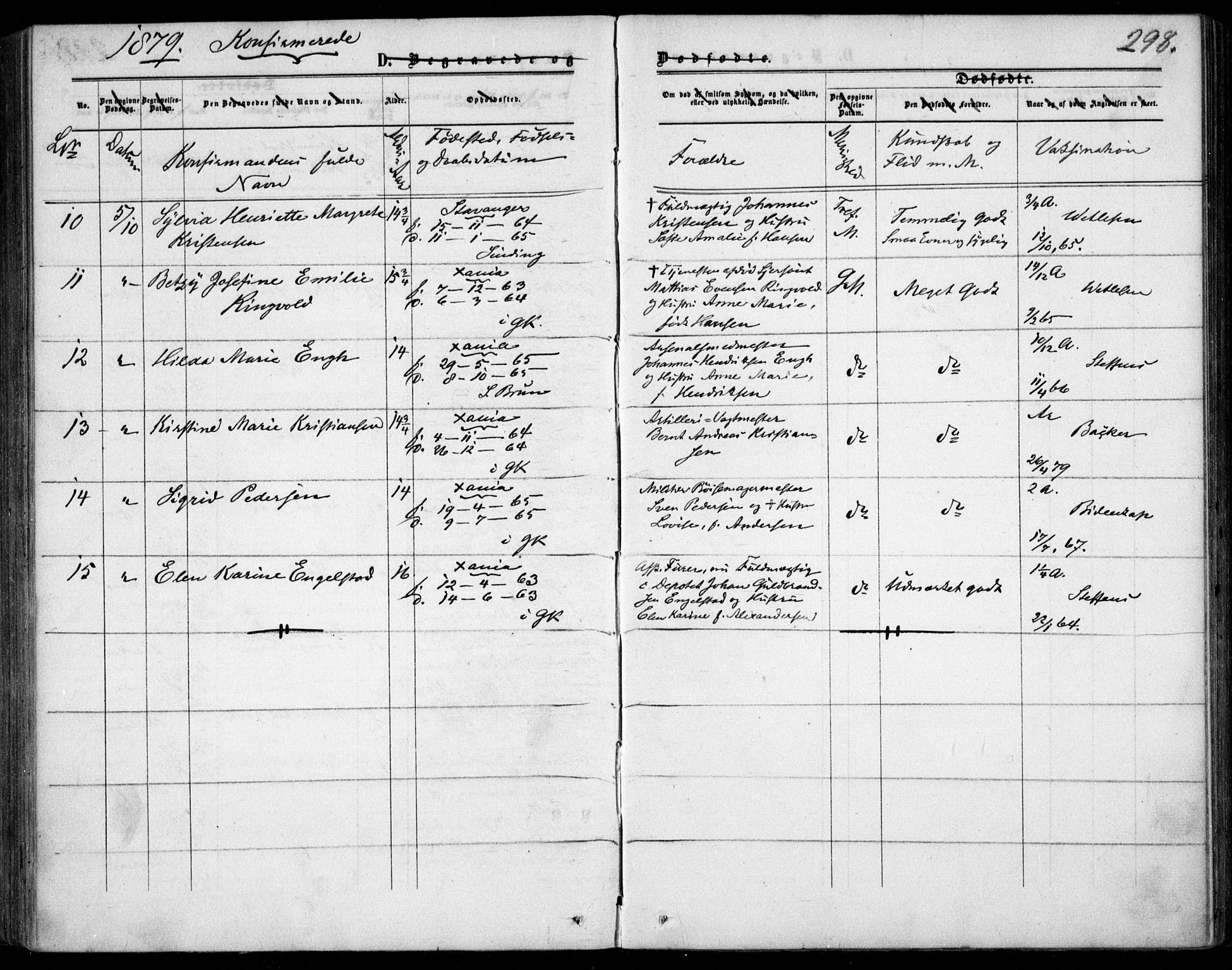 Garnisonsmenigheten Kirkebøker, SAO/A-10846/F/Fa/L0011: Parish register (official) no. 11, 1870-1880, p. 298
