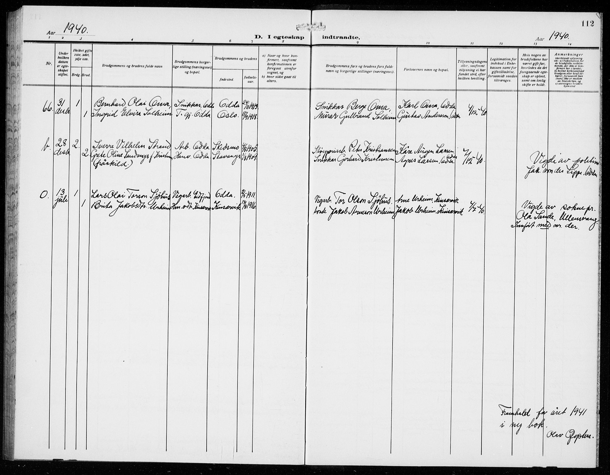 Odda Sokneprestembete, SAB/A-77201/H/Hab: Parish register (copy) no. D 2, 1915-1940, p. 112