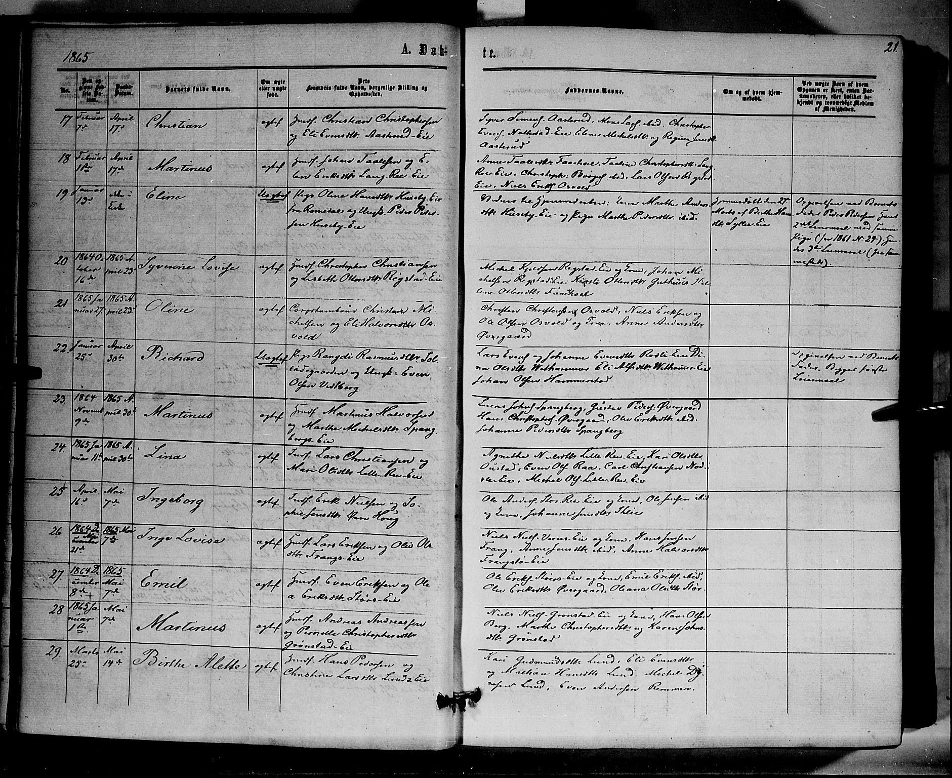 Stange prestekontor, AV/SAH-PREST-002/K/L0013: Parish register (official) no. 13, 1862-1879, p. 21