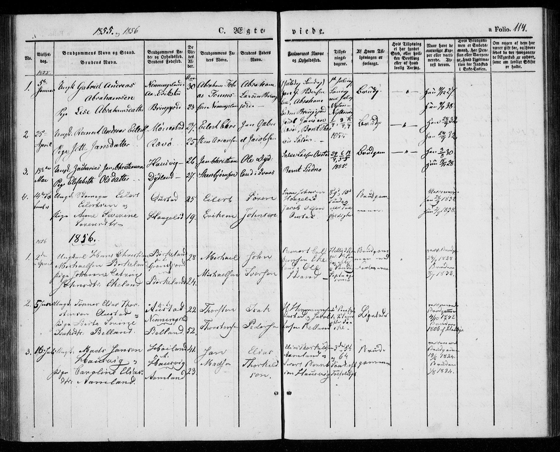 Lyngdal sokneprestkontor, AV/SAK-1111-0029/F/Fa/Faa/L0001: Parish register (official) no. A 1, 1837-1857, p. 114