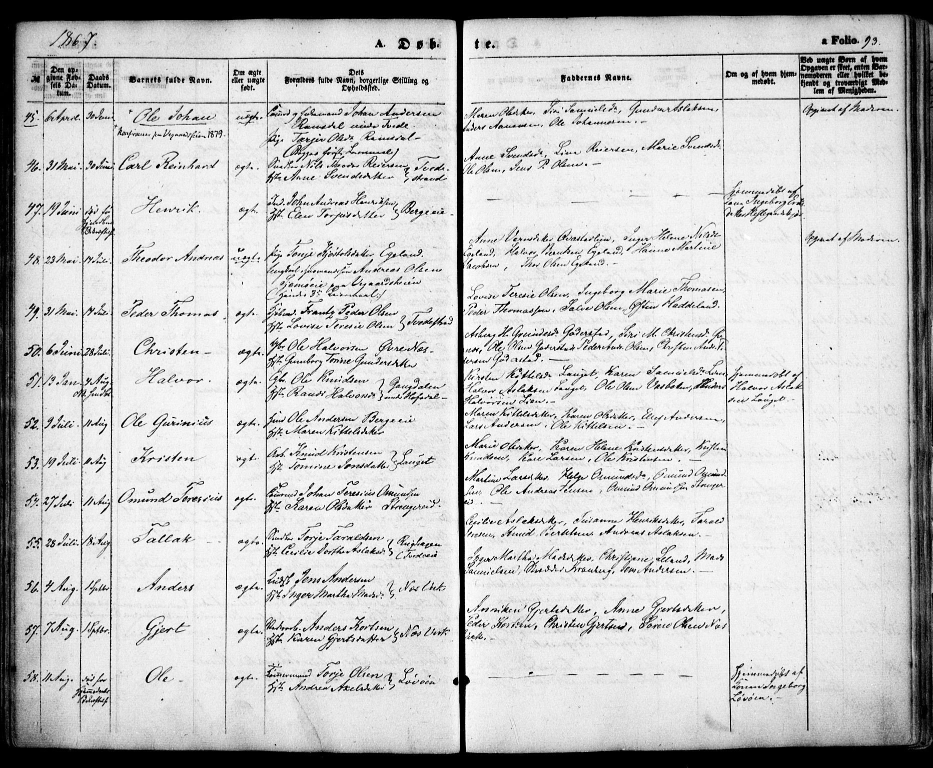 Holt sokneprestkontor, SAK/1111-0021/F/Fa/L0009: Parish register (official) no. A 9, 1861-1871, p. 93
