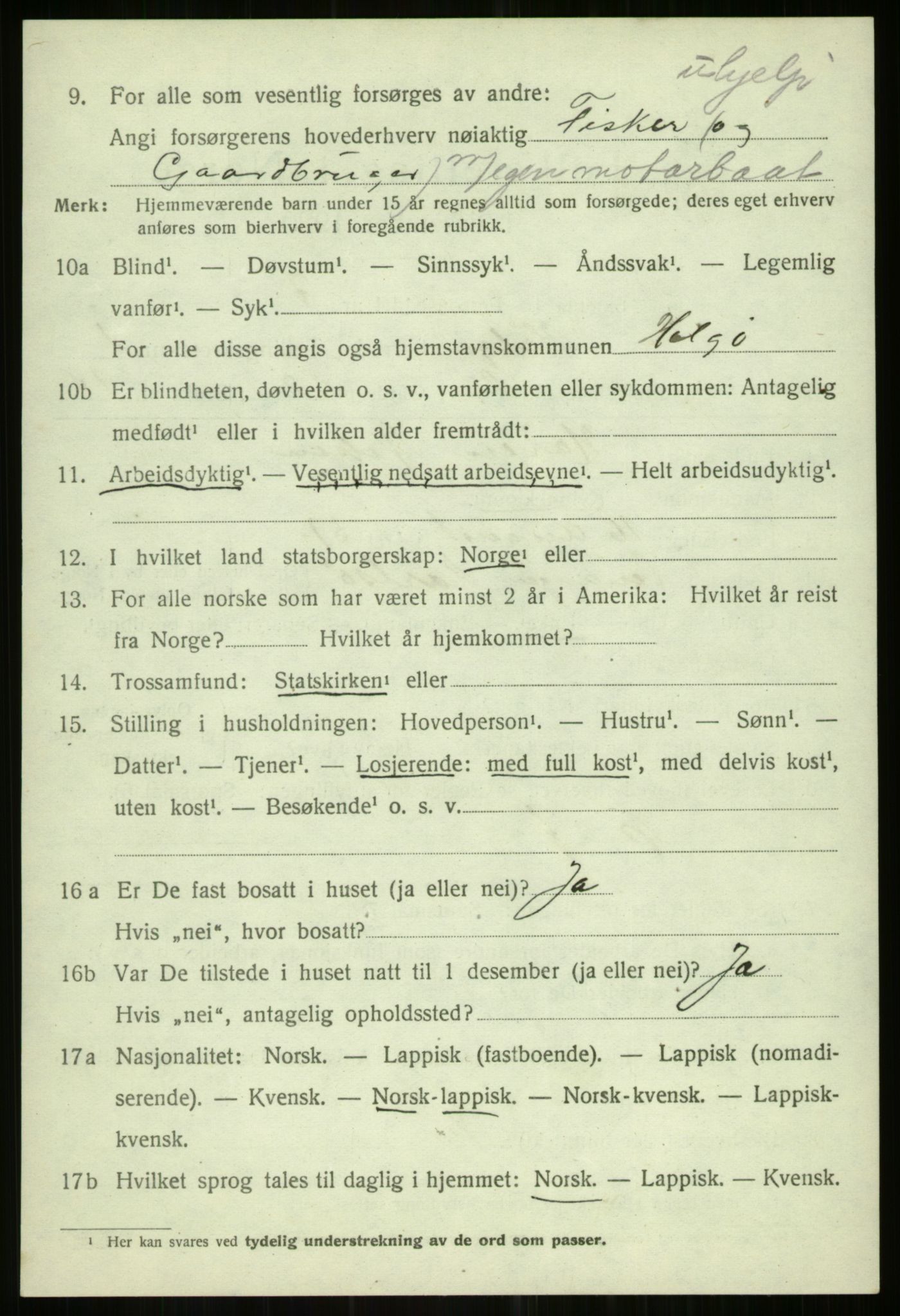 SATØ, 1920 census for Helgøy, 1920, p. 849