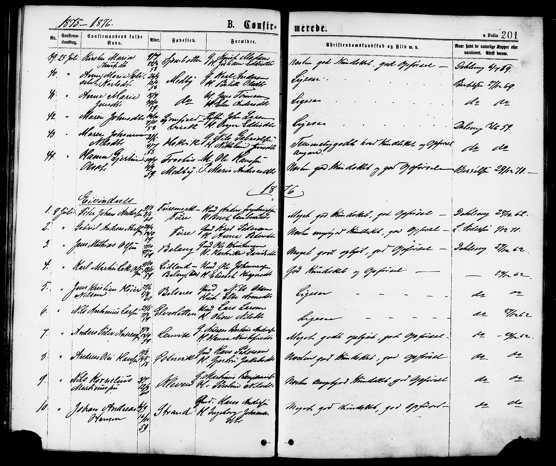 Ministerialprotokoller, klokkerbøker og fødselsregistre - Nordland, SAT/A-1459/863/L0897: Parish register (official) no. 863A09, 1872-1886, p. 201