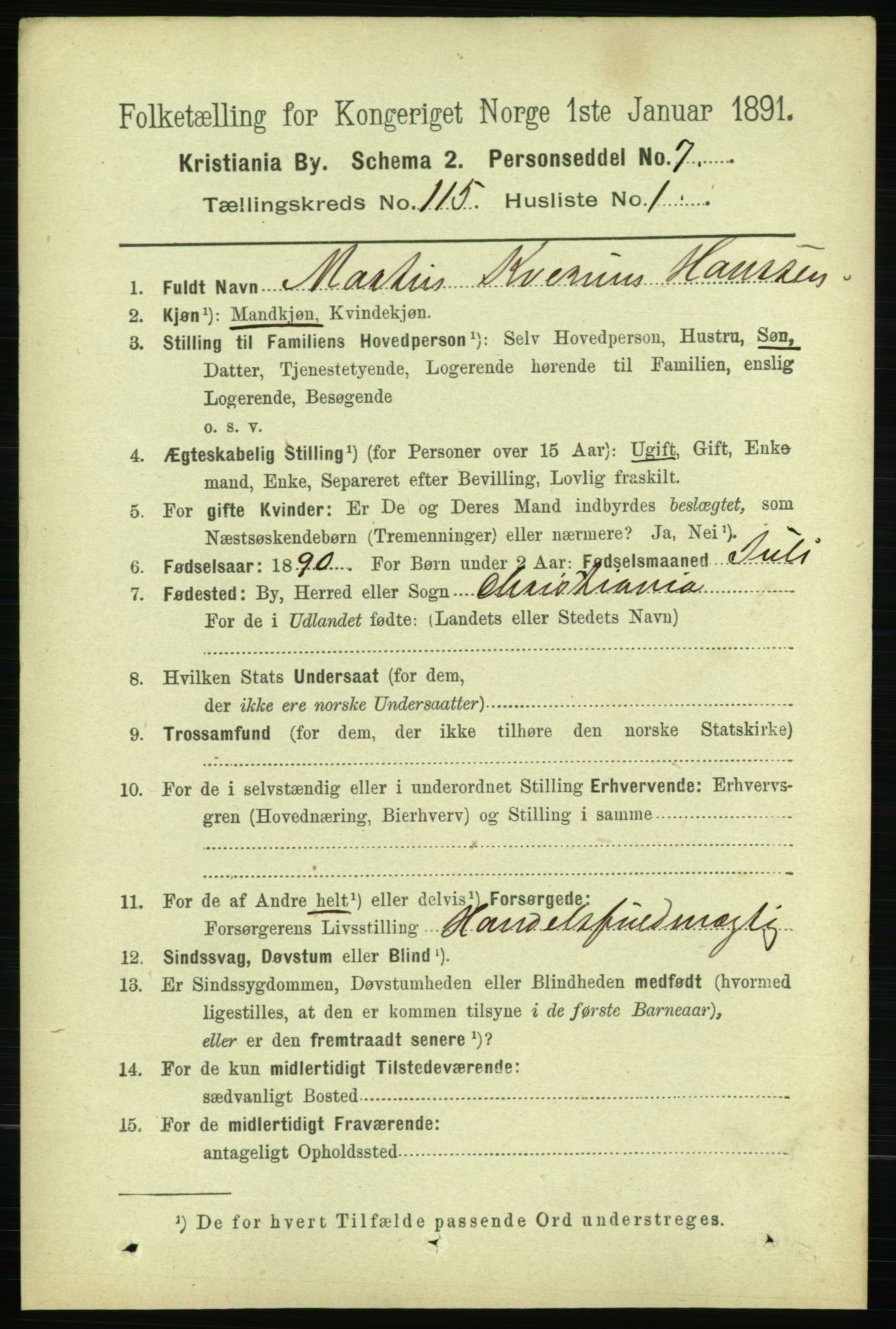 RA, 1891 census for 0301 Kristiania, 1891, p. 61617