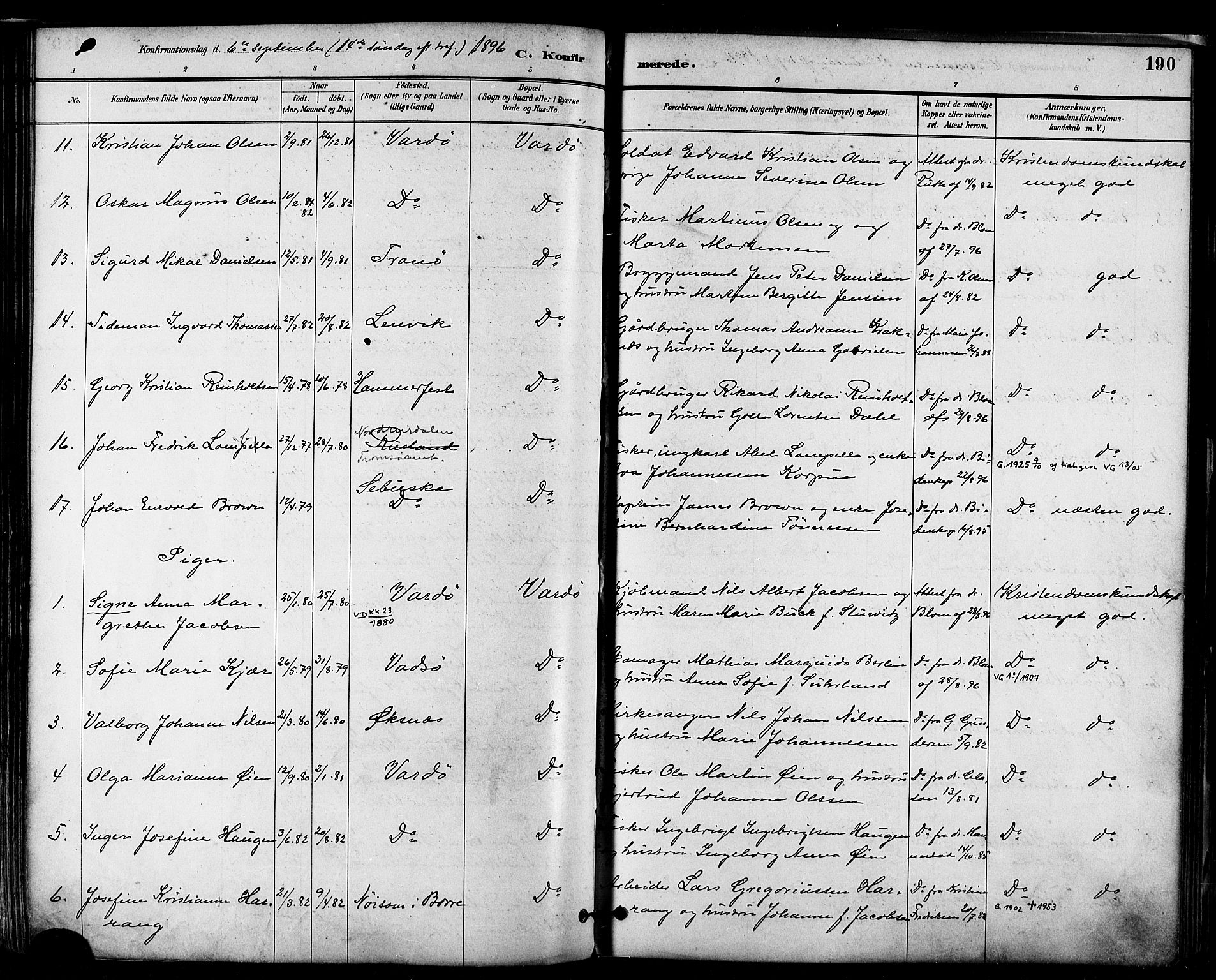 Vardø sokneprestkontor, SATØ/S-1332/H/Ha/L0007kirke: Parish register (official) no. 7, 1886-1897, p. 190
