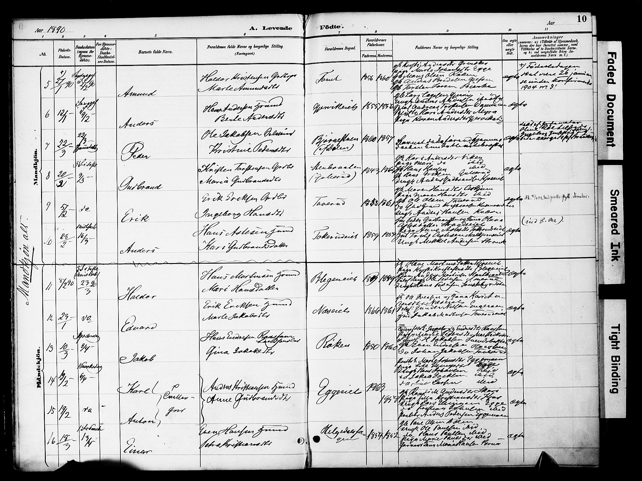 Gran prestekontor, AV/SAH-PREST-112/H/Ha/Haa/L0020: Parish register (official) no. 20, 1889-1899, p. 10