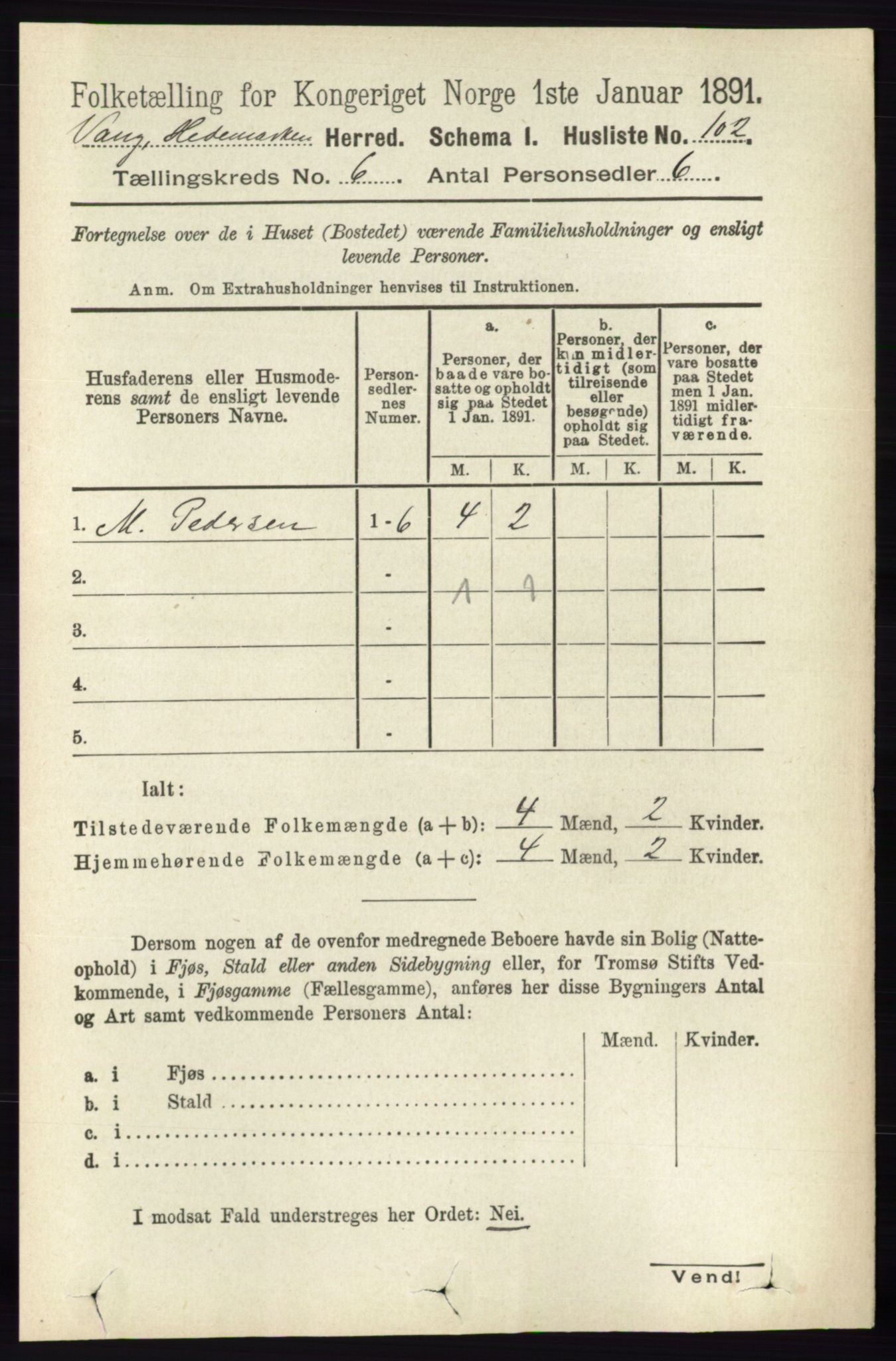 RA, 1891 census for 0414 Vang, 1891, p. 4271