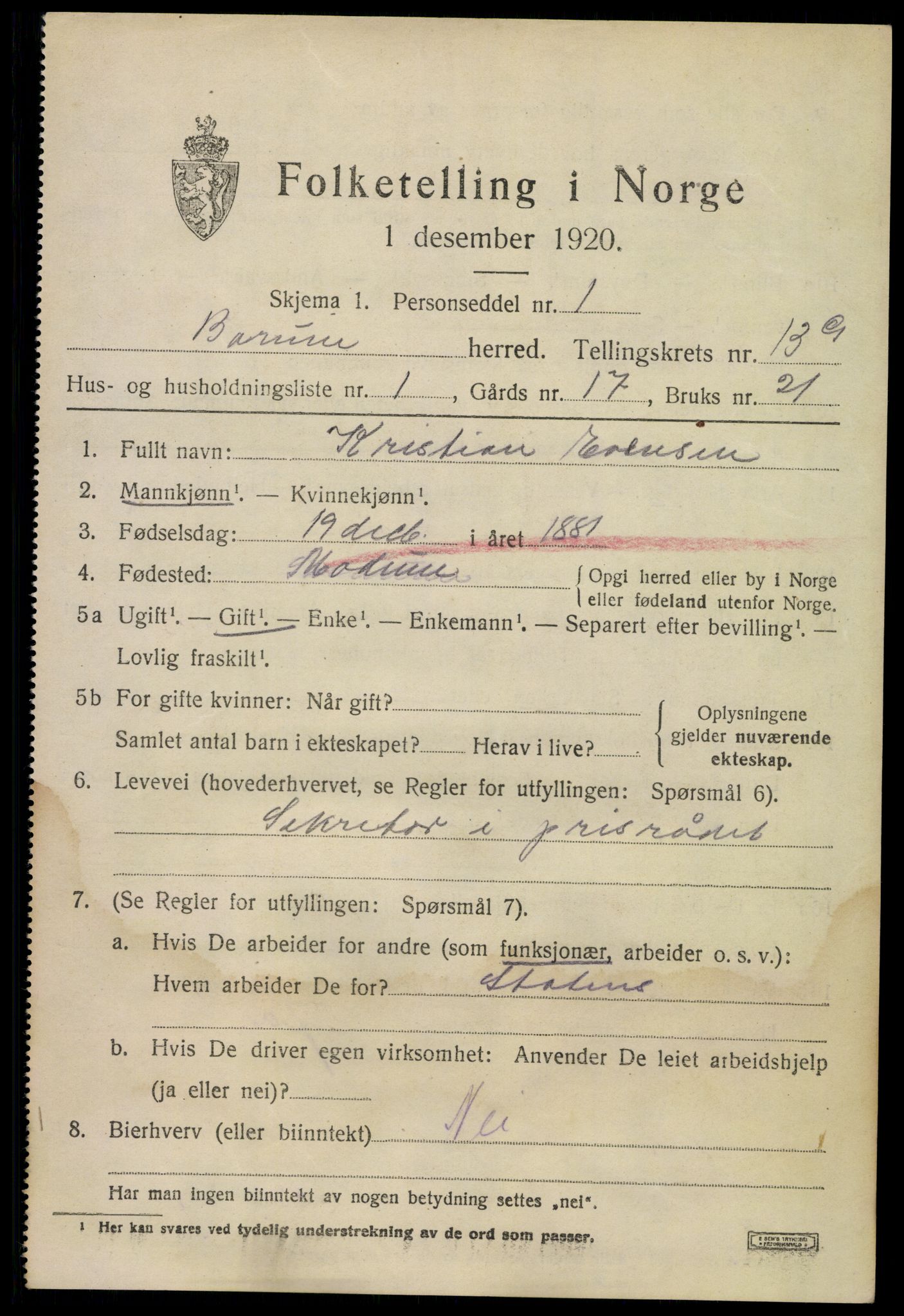 SAO, 1920 census for Bærum, 1920, p. 39930