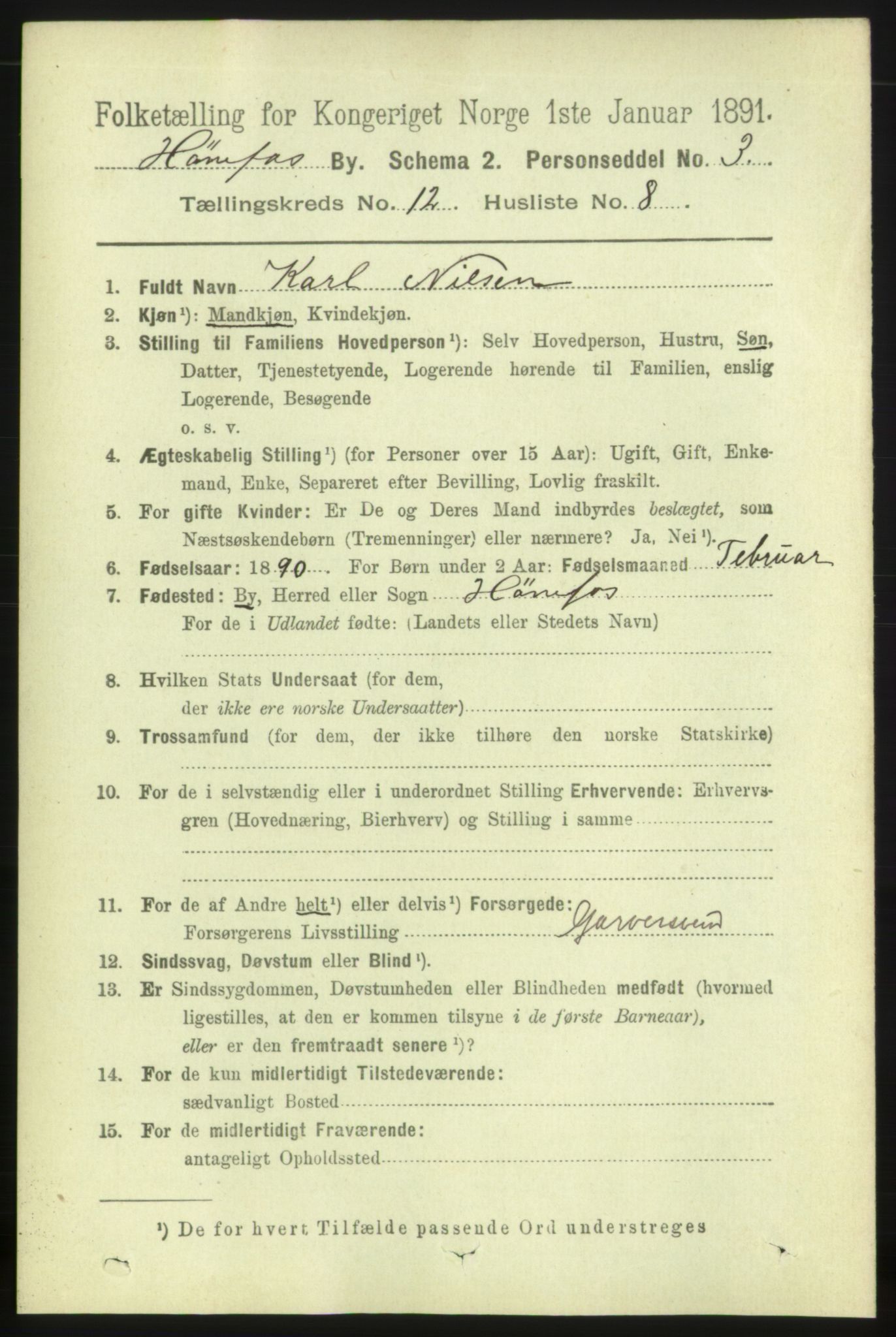 RA, 1891 census for 0601 Hønefoss, 1891, p. 1602