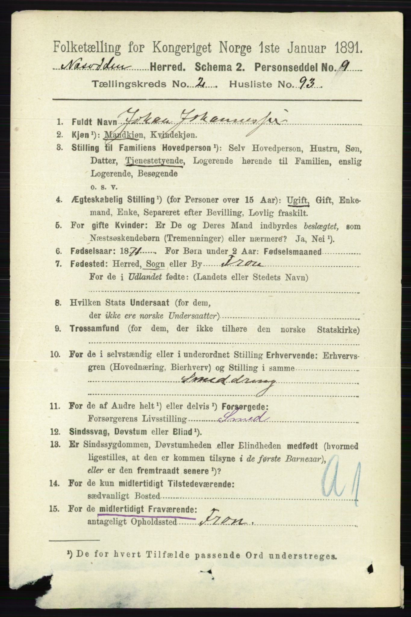 RA, 1891 census for 0216 Nesodden, 1891, p. 963