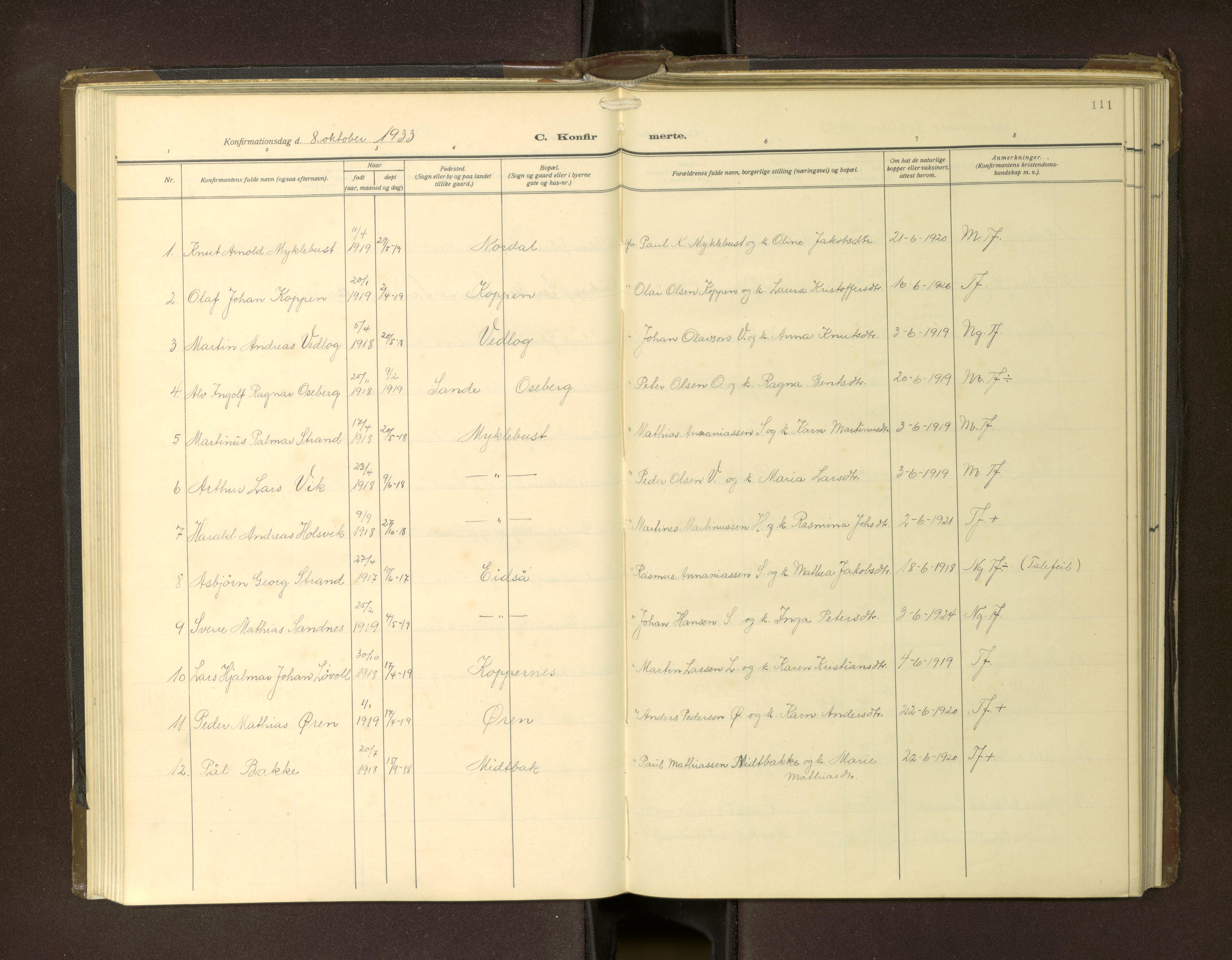 Ministerialprotokoller, klokkerbøker og fødselsregistre - Møre og Romsdal, AV/SAT-A-1454/502/L0029: Parish register (copy) no. 502---, 1932-1968, p. 111