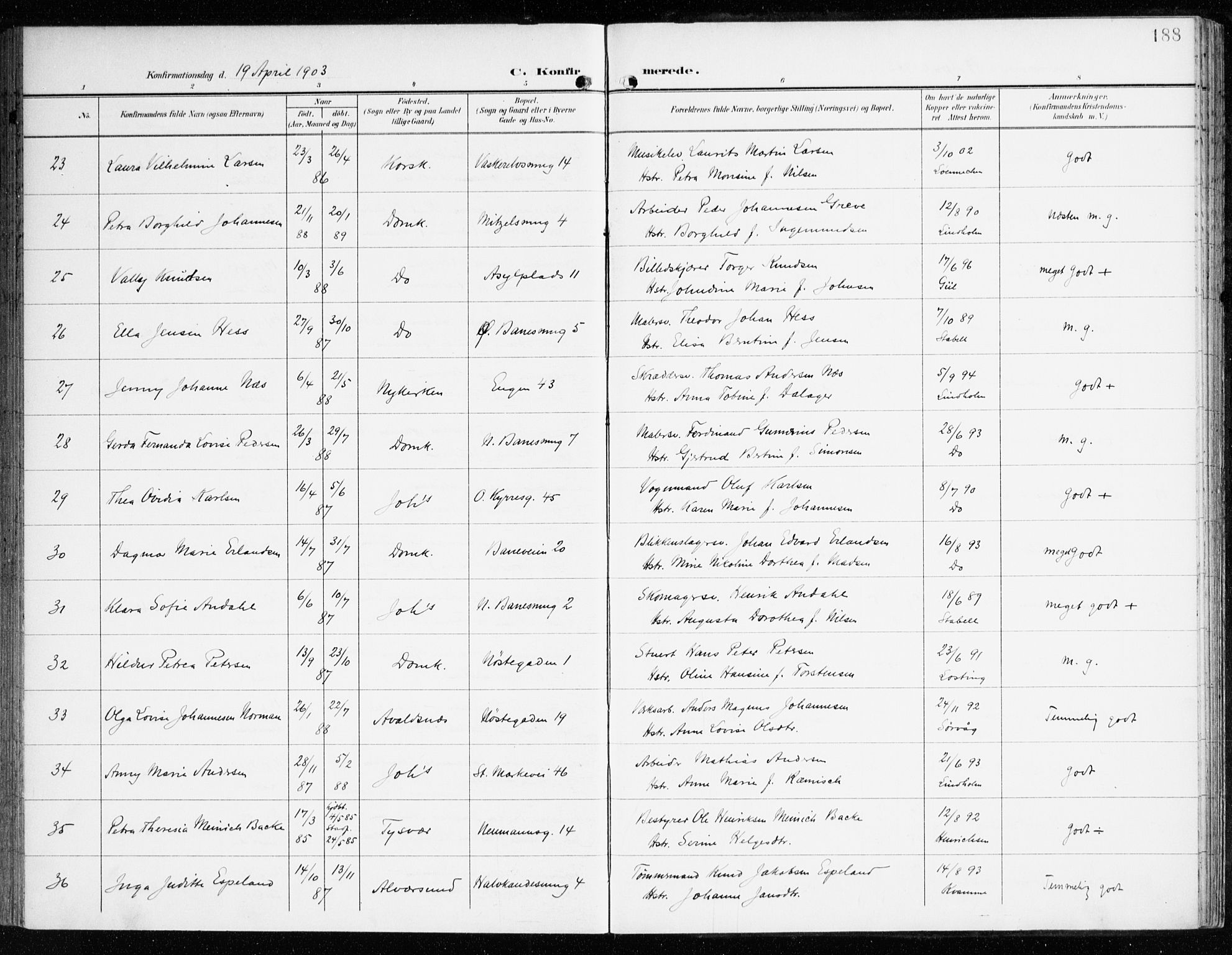 Domkirken sokneprestembete, AV/SAB-A-74801/H/Haa/L0031: Parish register (official) no. C 6, 1898-1915, p. 188