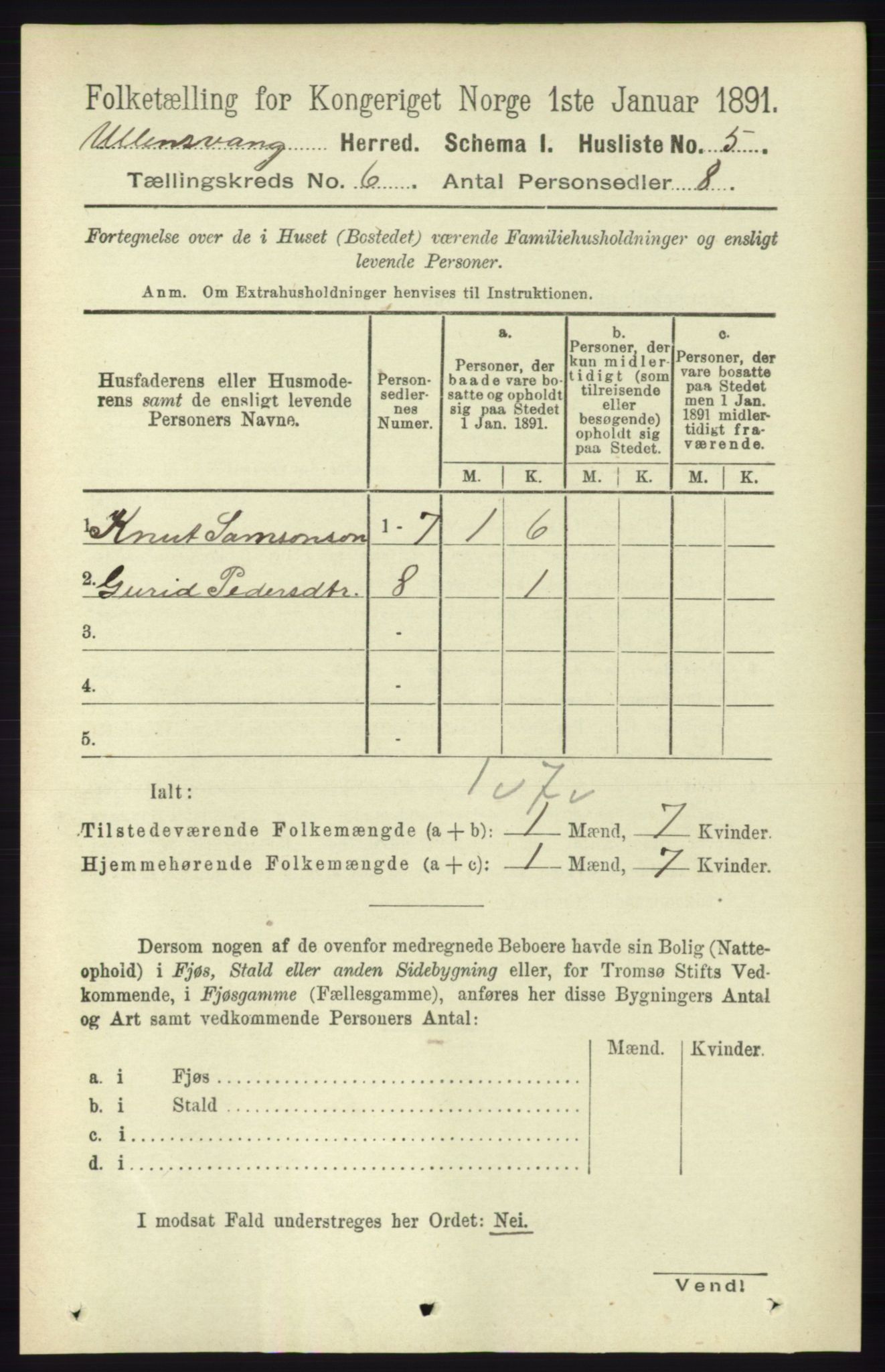 RA, 1891 census for 1230 Ullensvang, 1891, p. 1849